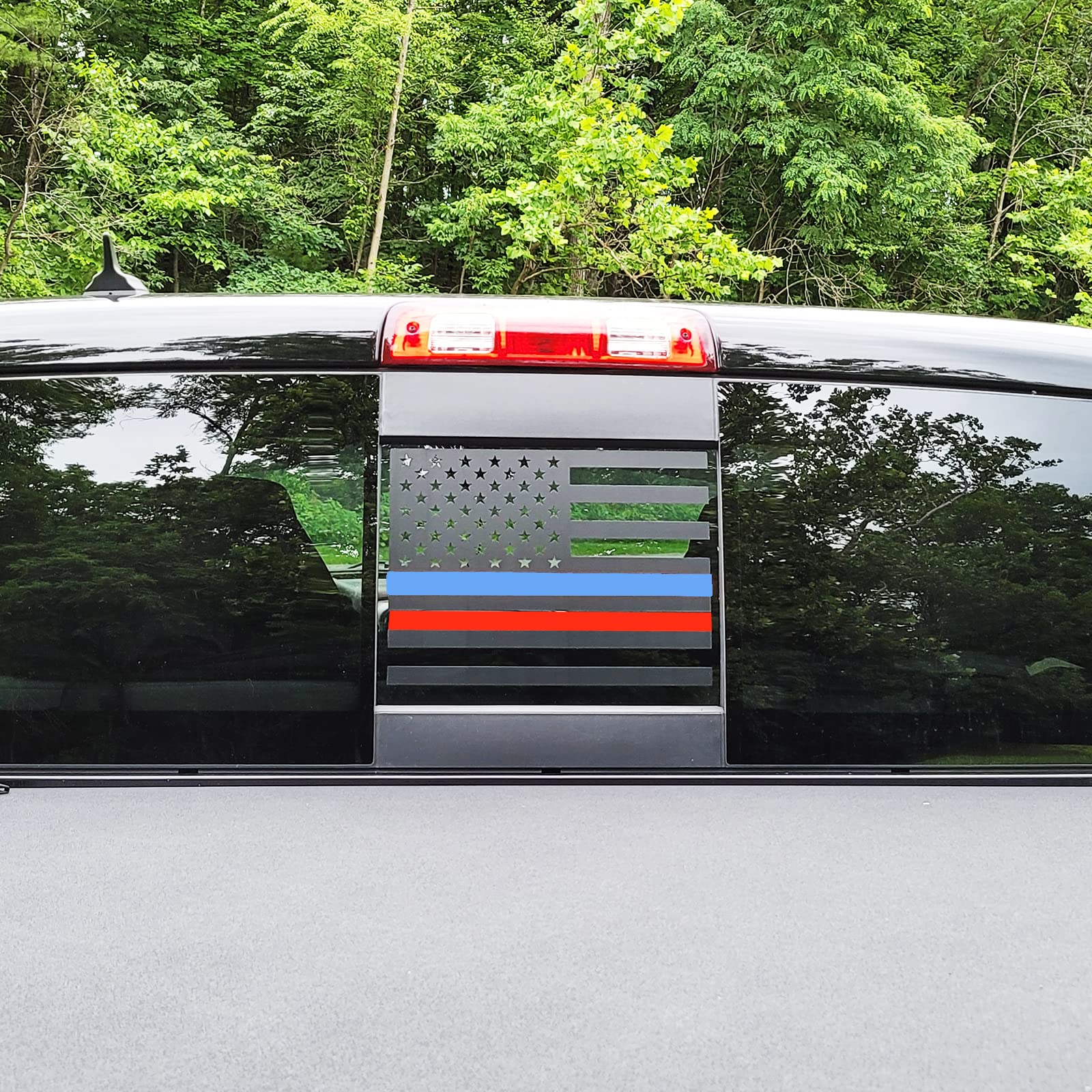 Xinghe For 2019-2025 Rear Middle Window American Flag Decal For Chevy Silverado Gmc Sierra, Matte Black Usa Flag Vinyl Sticker F