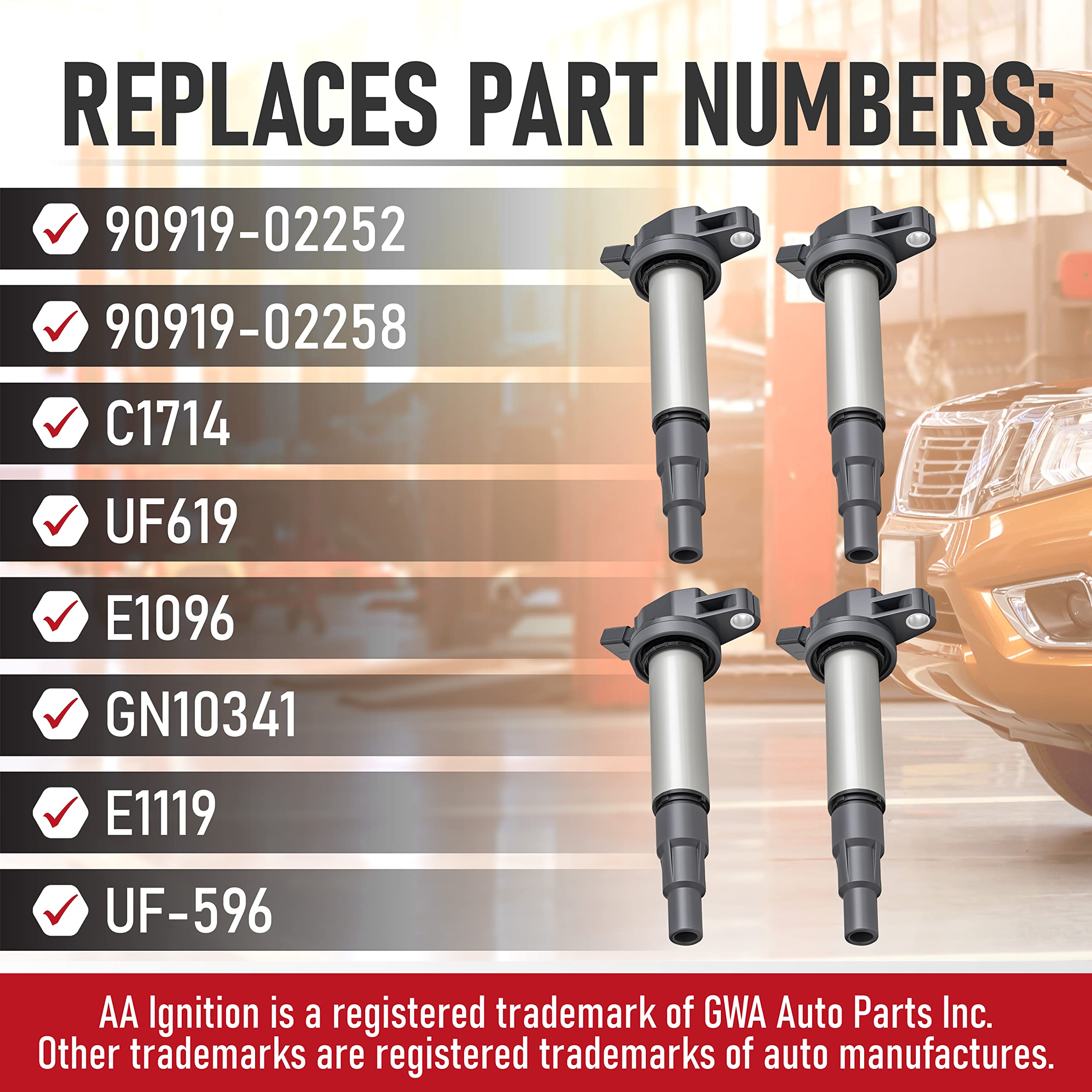 Replacement Ignition Coil Pack Set Of 4 - Compatible With Toyota, Lexus, Scion - 1.8L L4 Corolla, Matrix, Prius, V, Plug-In, Vib