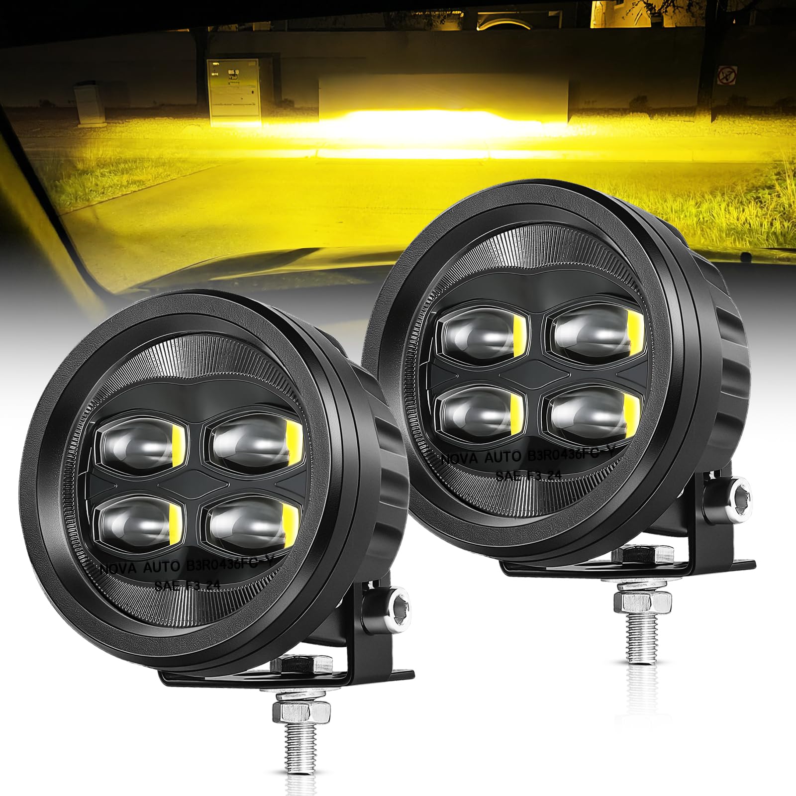 SAE Yellow LED Fog Lights, OFFROADTOWN 2pcs 3.5 DOT Approved Round Fog Lights Street Legal Round Yellow LED Pods Cut-Off Low Bea