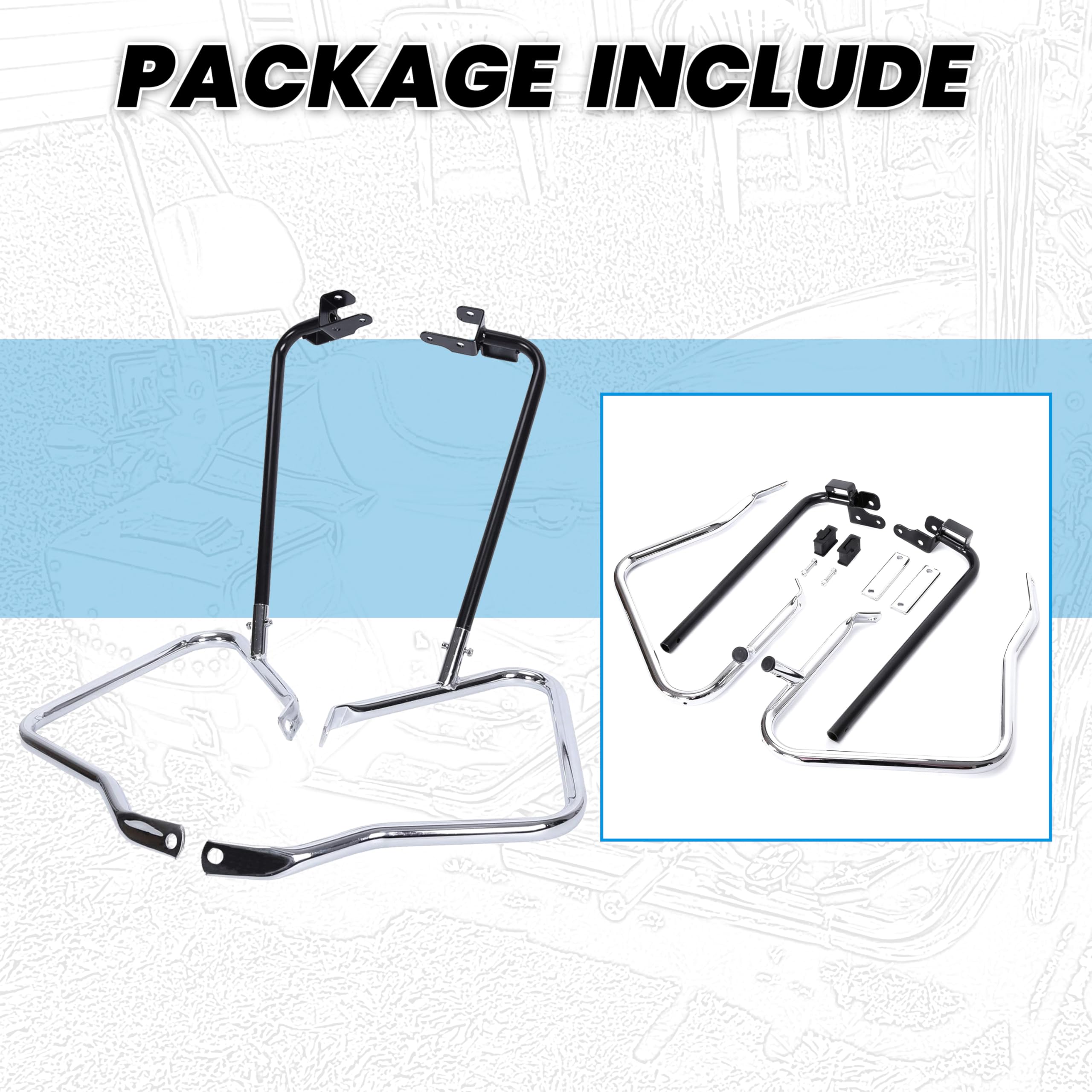 ECOTRIC Saddlebag Bracket Guard Bars Compatible with 2014-2024 Harley Davidson Touring Street Road Glide FLH Saddle Bags Guard Support Bar Mount Chrome & Black