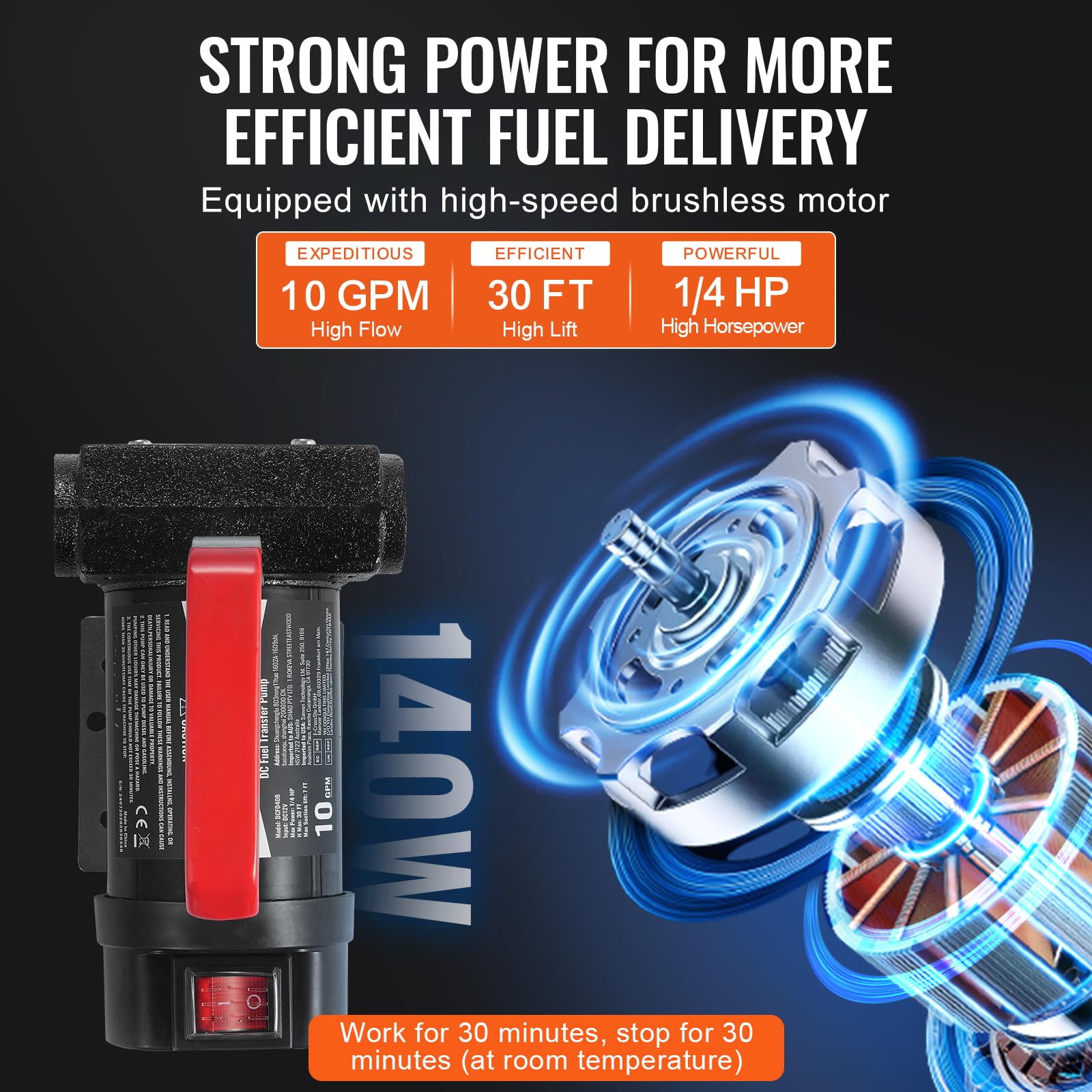 VEVOR Fuel Transfer Pump, 12V DC 10 GPM 1/4 HP, Portable Electric Diesel Transfer Pump with Automatic Shut-Off Fuel Nozzle, High