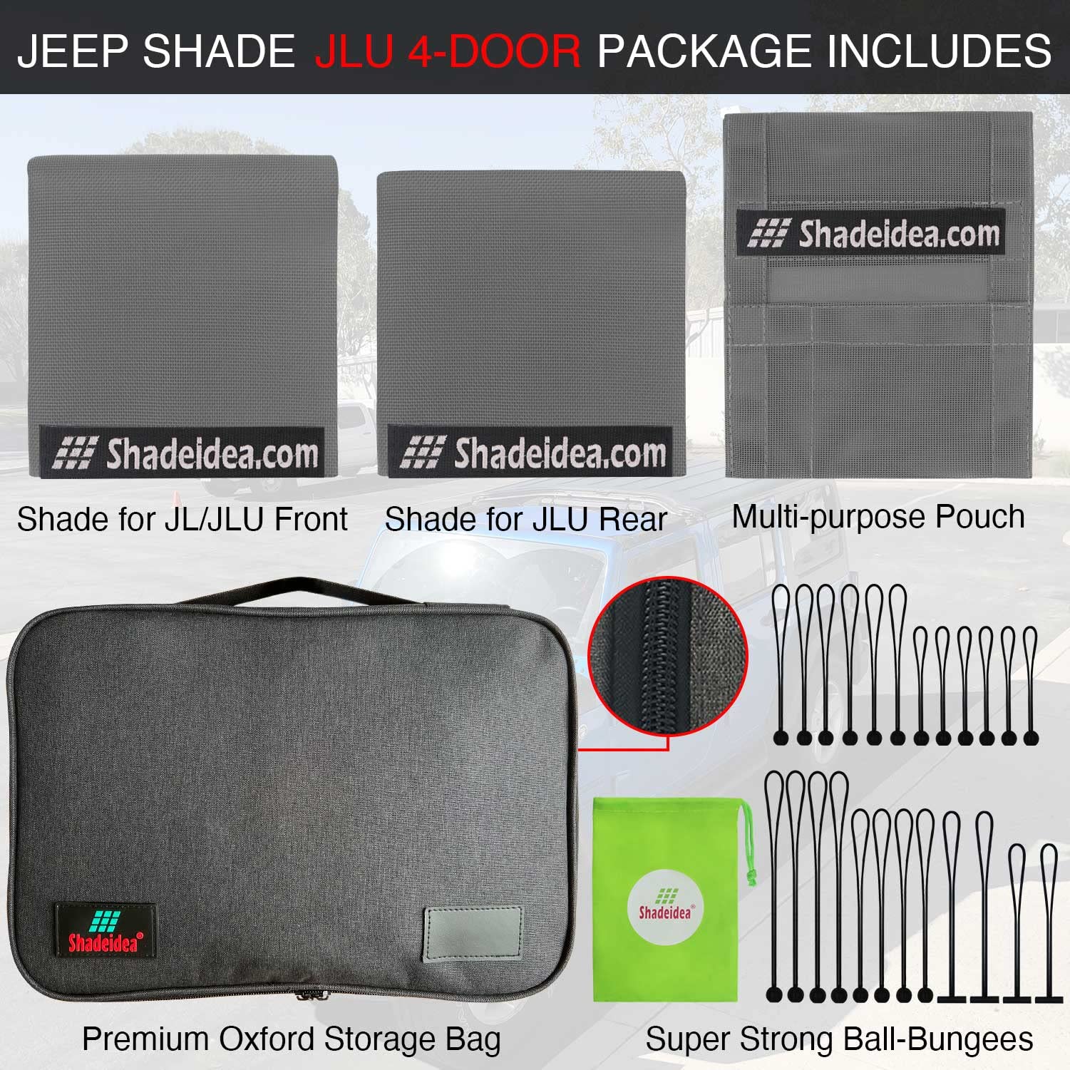 Shadeidea Sun Shade Top For Jeep Wrangler Jl Unlimited (2018-2023) 4 Door Front And Rear 2 Piece-Gray Mesh Screen Sunshade Jlu T