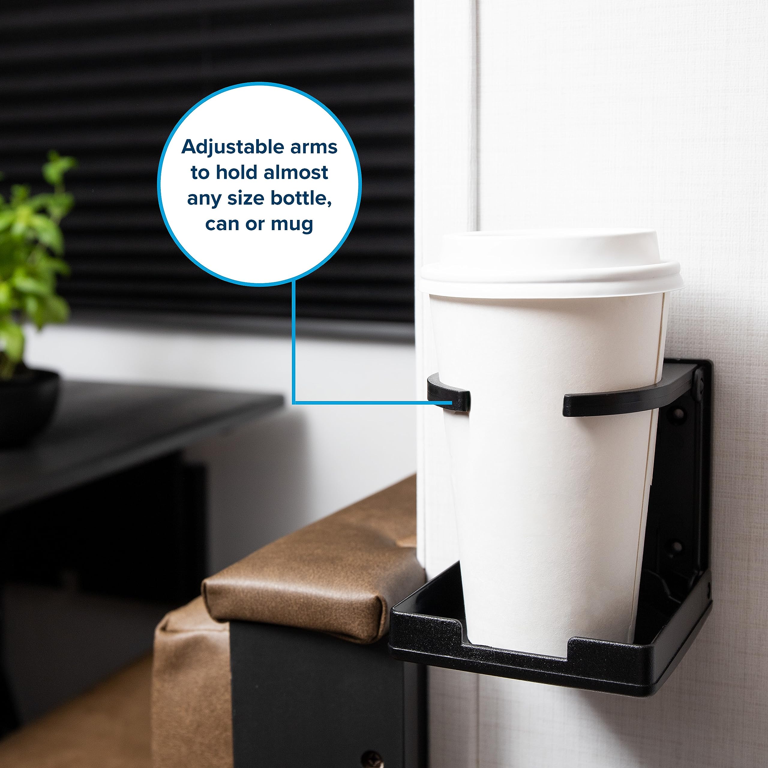 Camco Camper/Rv Drink Holder - Features Adjustable Space-Saving Design & Holds Almost Any Size Mug, Cup, Bottle Or Can - Extra Cup Holder For Cars, Trucks, Rvs, Vans, Boats, And More - Black (44044)