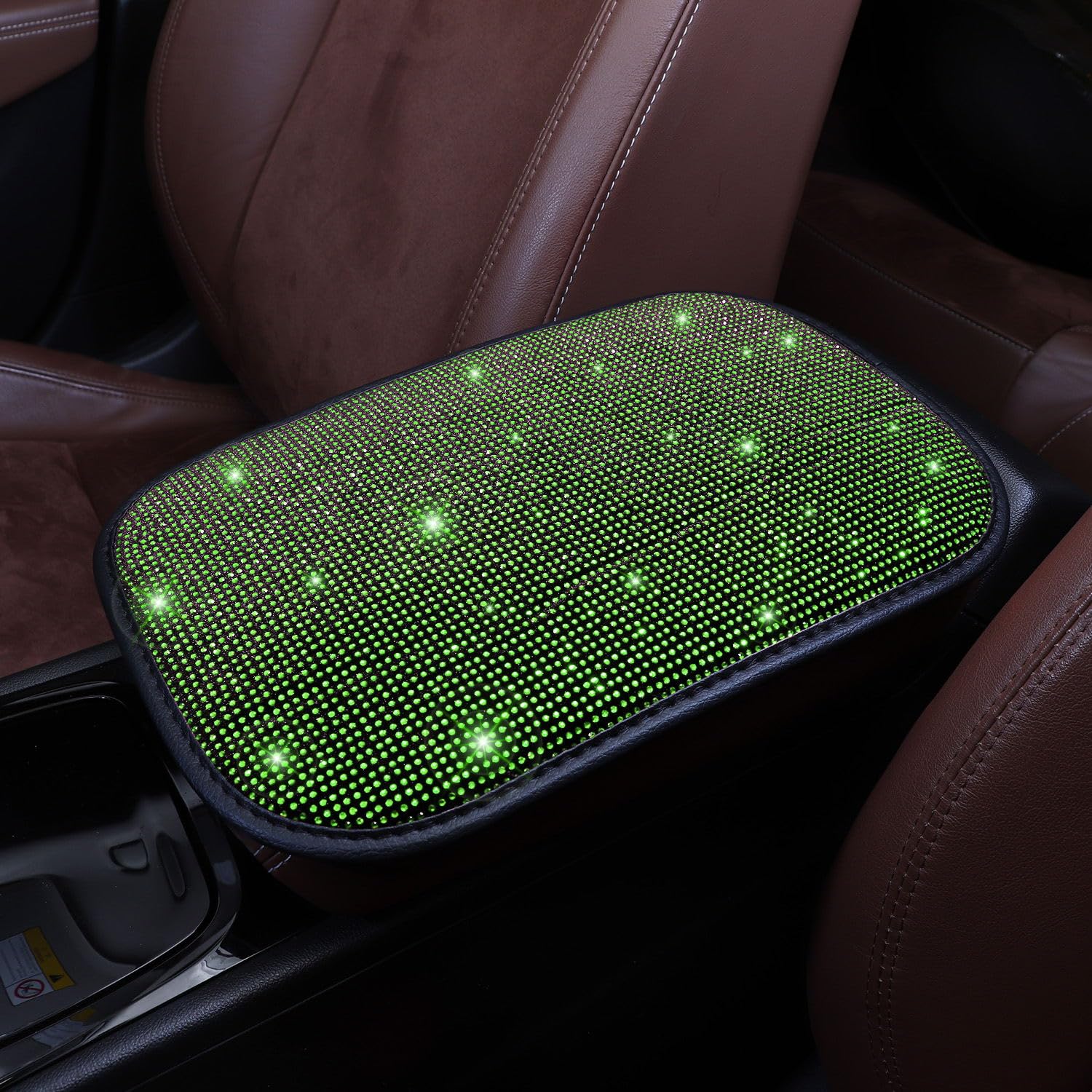 Tobequeen Green Arm Rest Cover For Car, Rhinestone Crystal Diamond Bling Arm Rest Cushion, Universal Fit All Vehicles, Interior