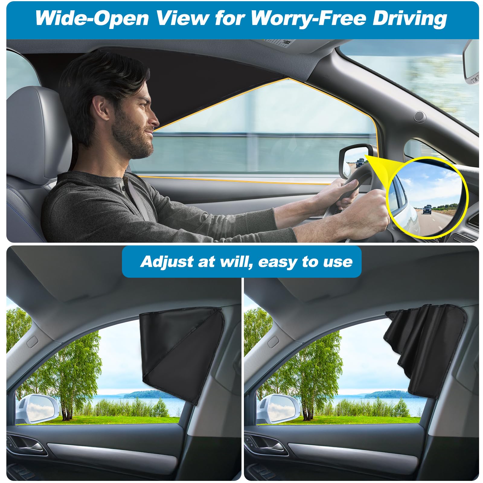 XCBYT Magnetic Car Window Shades for Driver, 2 Pack Front Side Window Sun Shades, Strong Magnets Sun Glare Blocker for SUV Truck