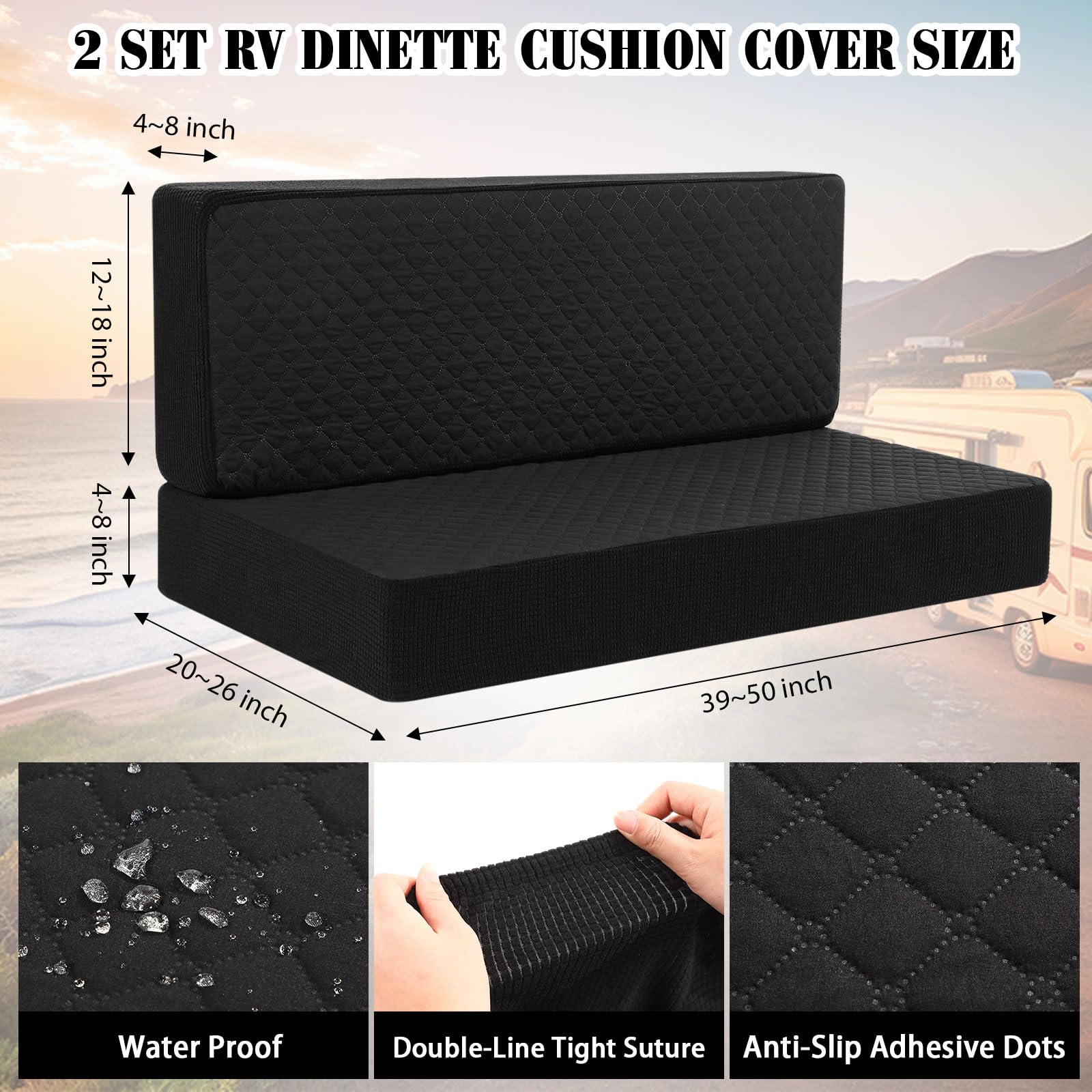 Buryeah 2 Set RV Dinette Cushion Covers Booth Set Furniture Protector for Sofa Seat Camper Car Couch, 2 Backrest and 2 Bench Cov