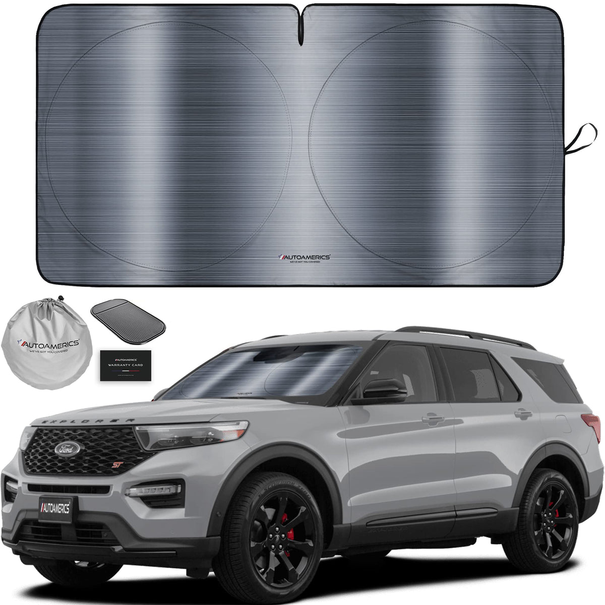 Autoamerics 1-Piece Windshield Sun Shade - Metallic Gray Foldable Car Front Window Sunshade For Most Cars Suv Truck Heat Blocker