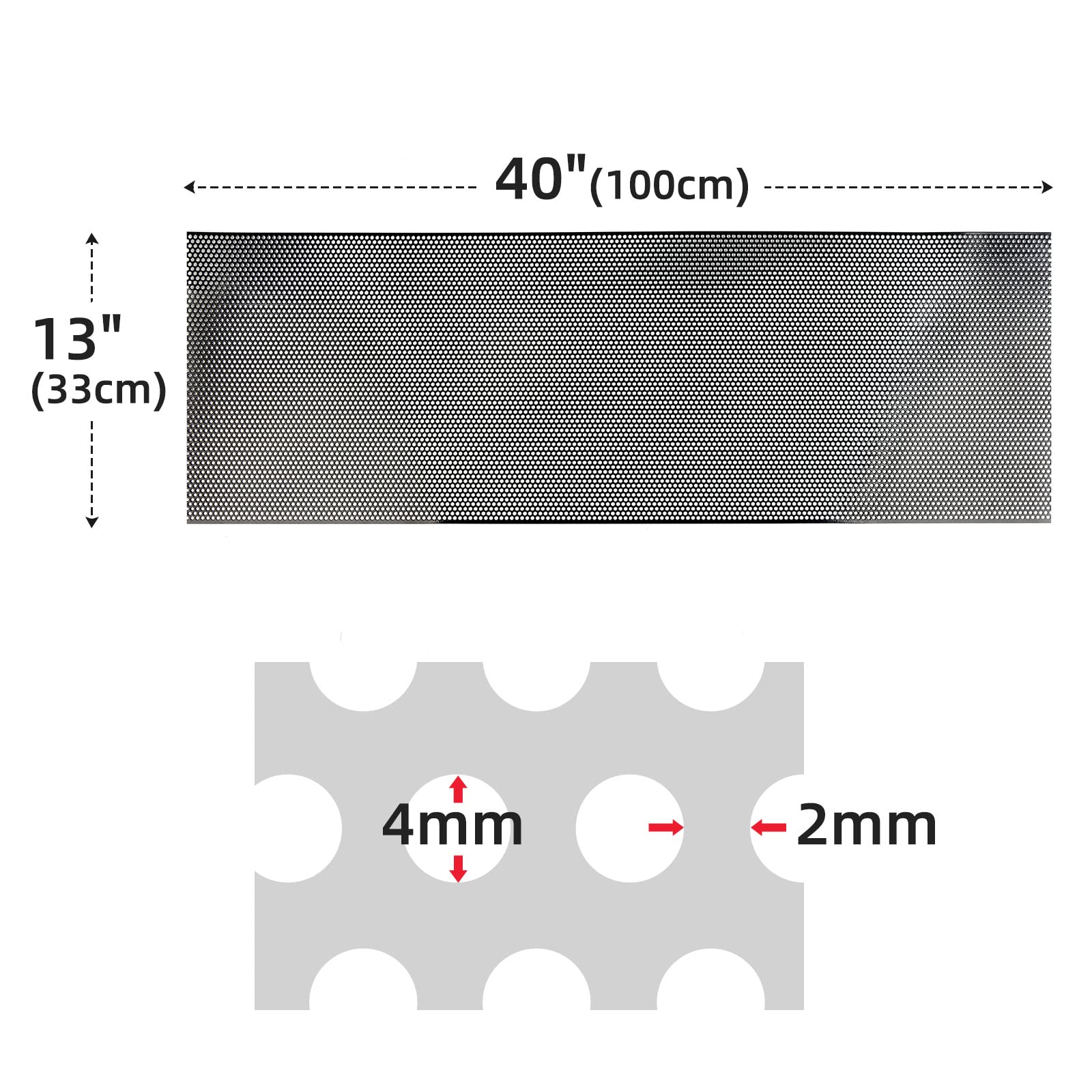 Aggauto Universal 40'X13' Car Grill Mesh - Aluminum Alloy Automotive Grille Insert Bumper Perforated Metal Sheet Round Hole 4Mm, One Of The Most Multifunctional Shape Grids 100X33Cm Black