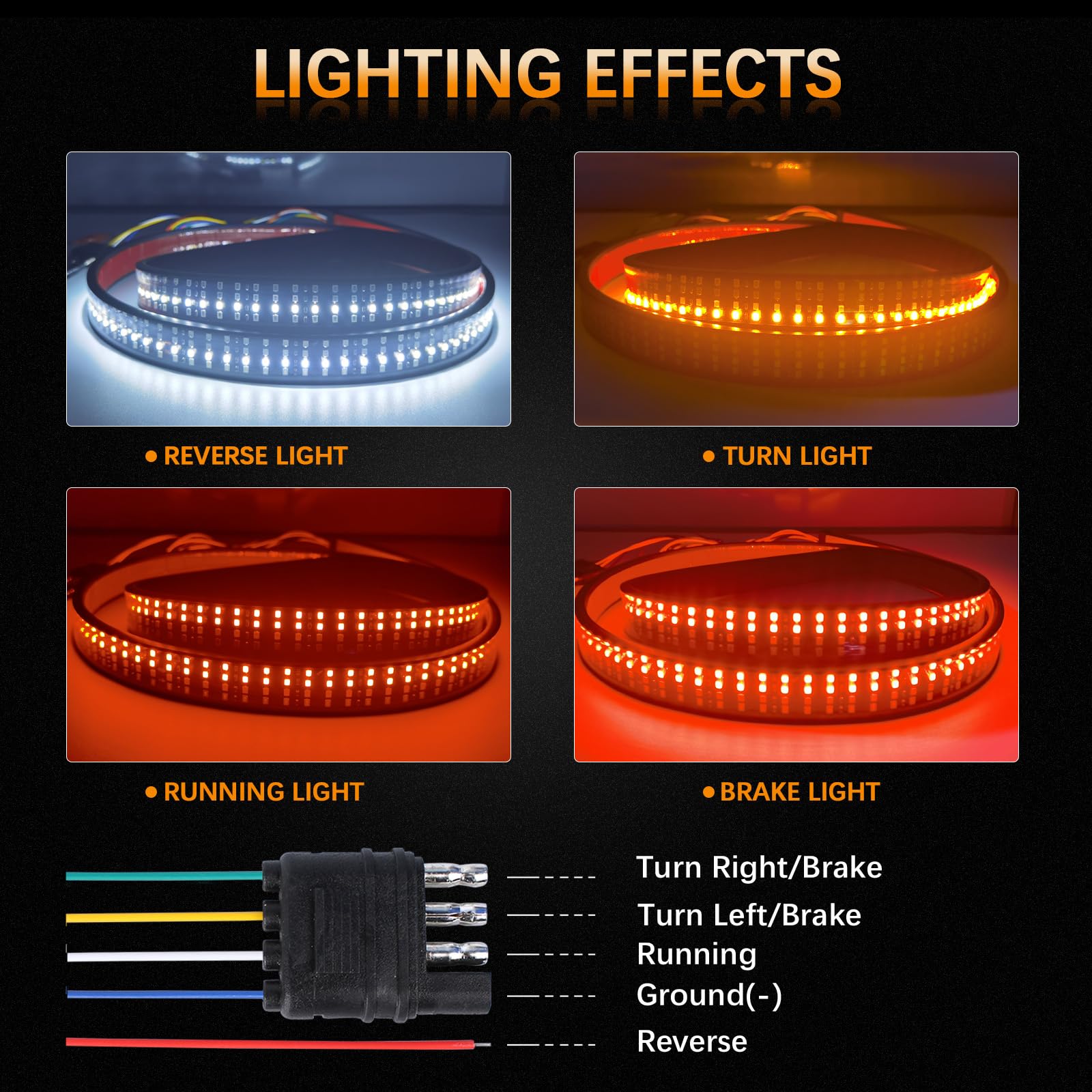 Amexmart 60 Inch Tailgate Light Bar Quad Row Led Tail Light Strip With Running Brake Reverse & Left Right Turn Signal