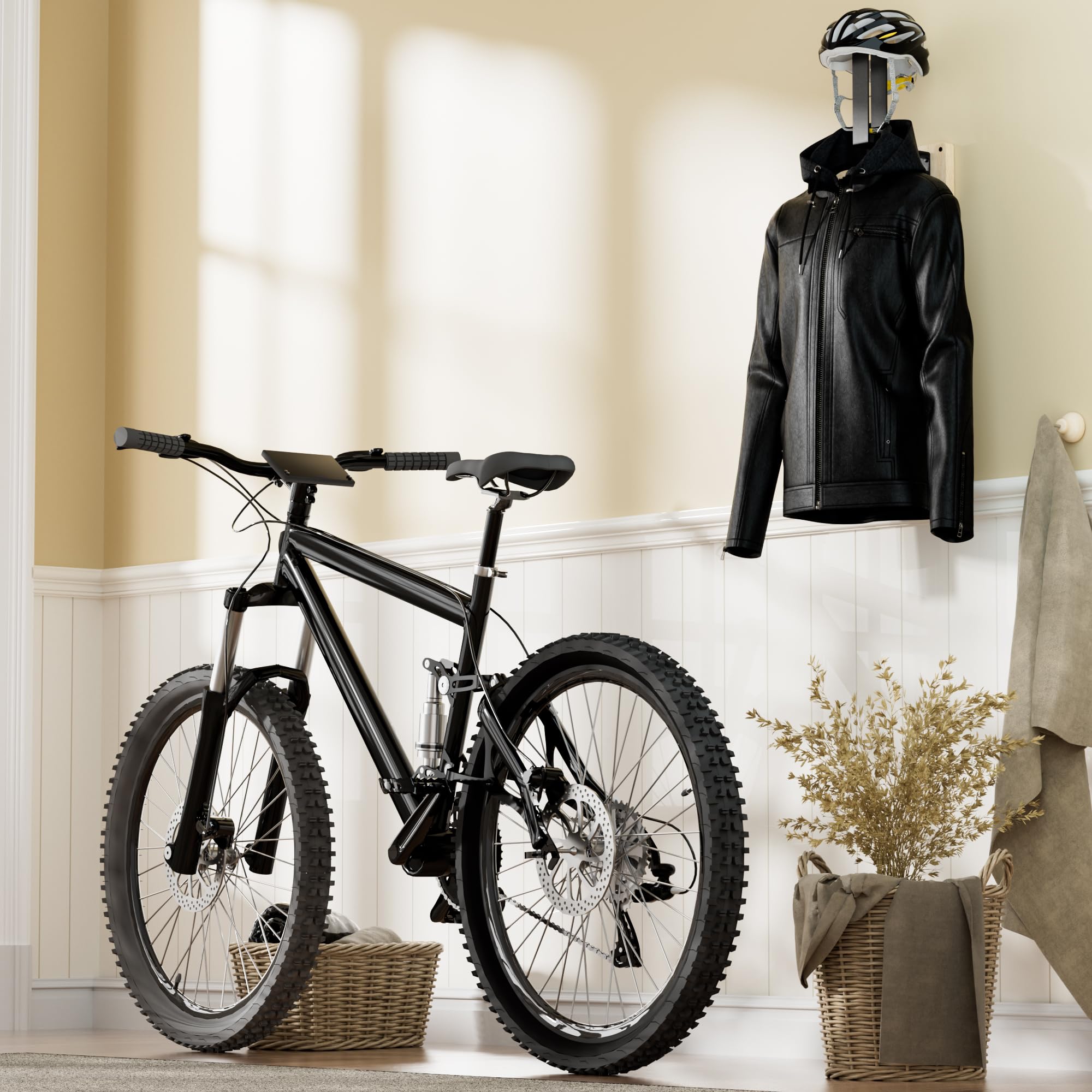 Leadiy Motorcycle Helmet Holder, Helmet Holder Wall Mount,Motorcycle Helmet Rack with Jacket Hanger