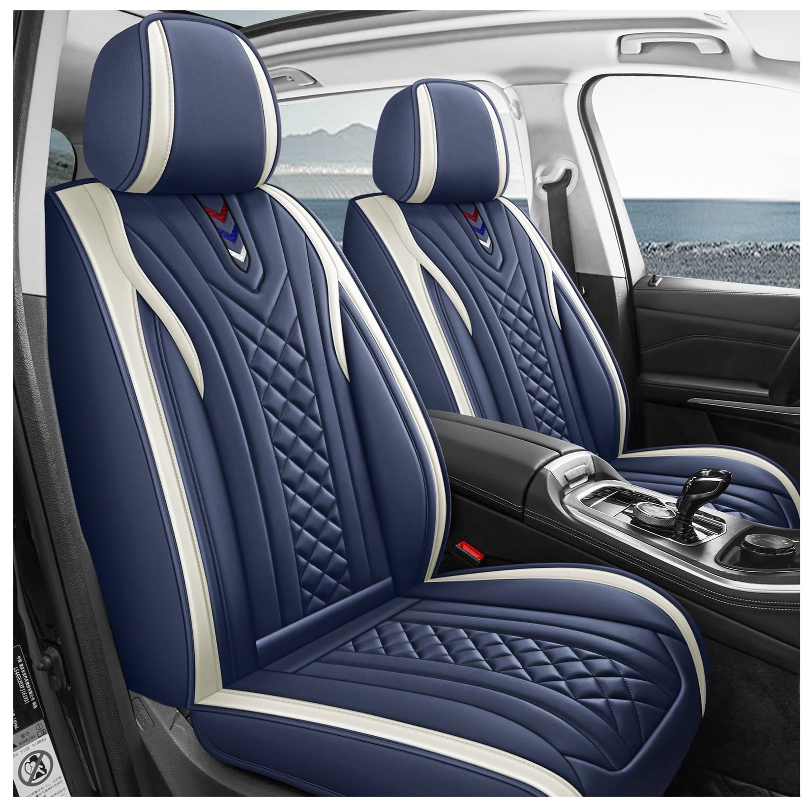 Outos Luxury Leather Auto Car Seat Covers 5 Seats Full Set Universal Fit (Blue)