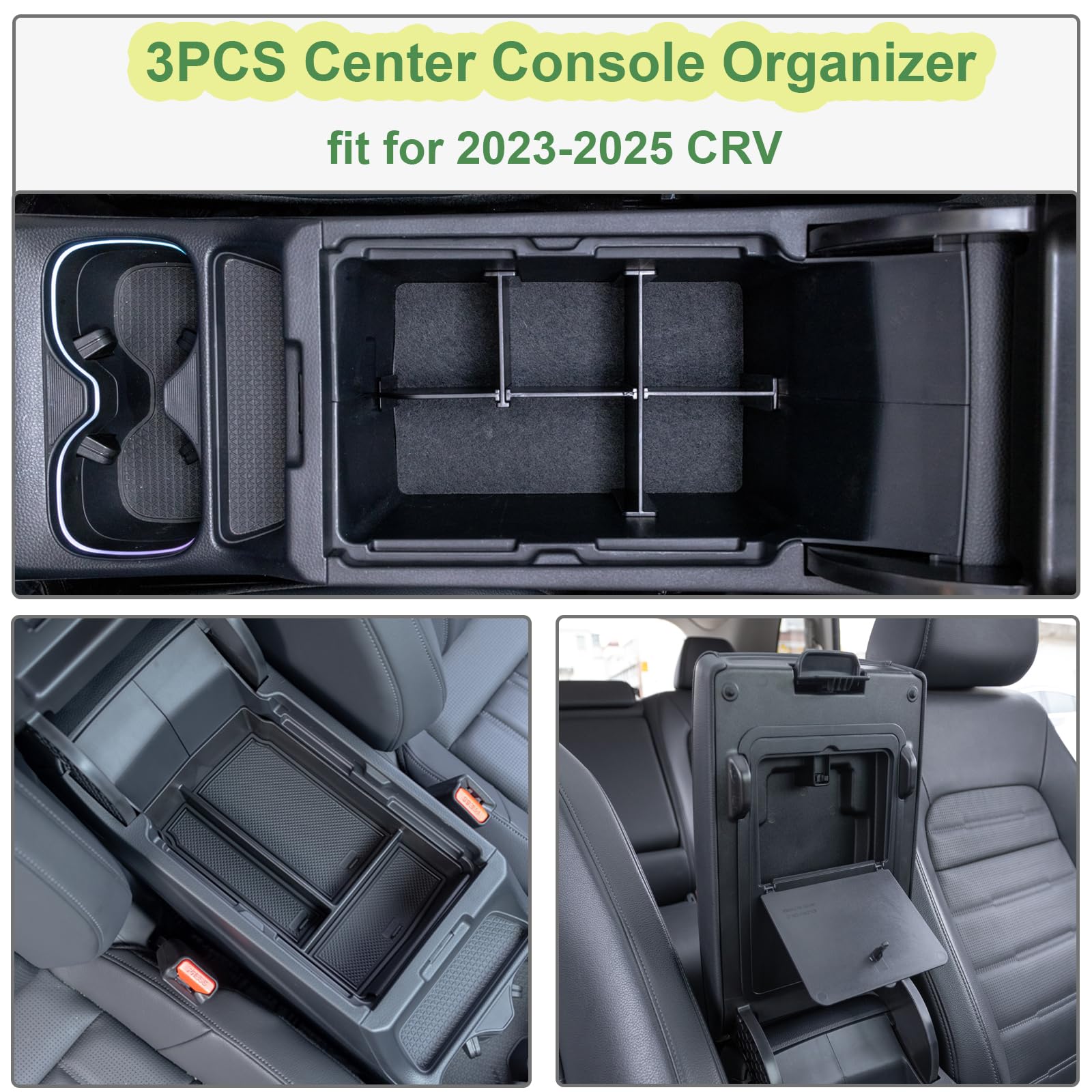 Pimcar 3-Piece Honda Crv 2023-2025 Center Console Organizer Set | Custom Fit Armrest Tray, Hidden Storage Box & Armrest Dividers