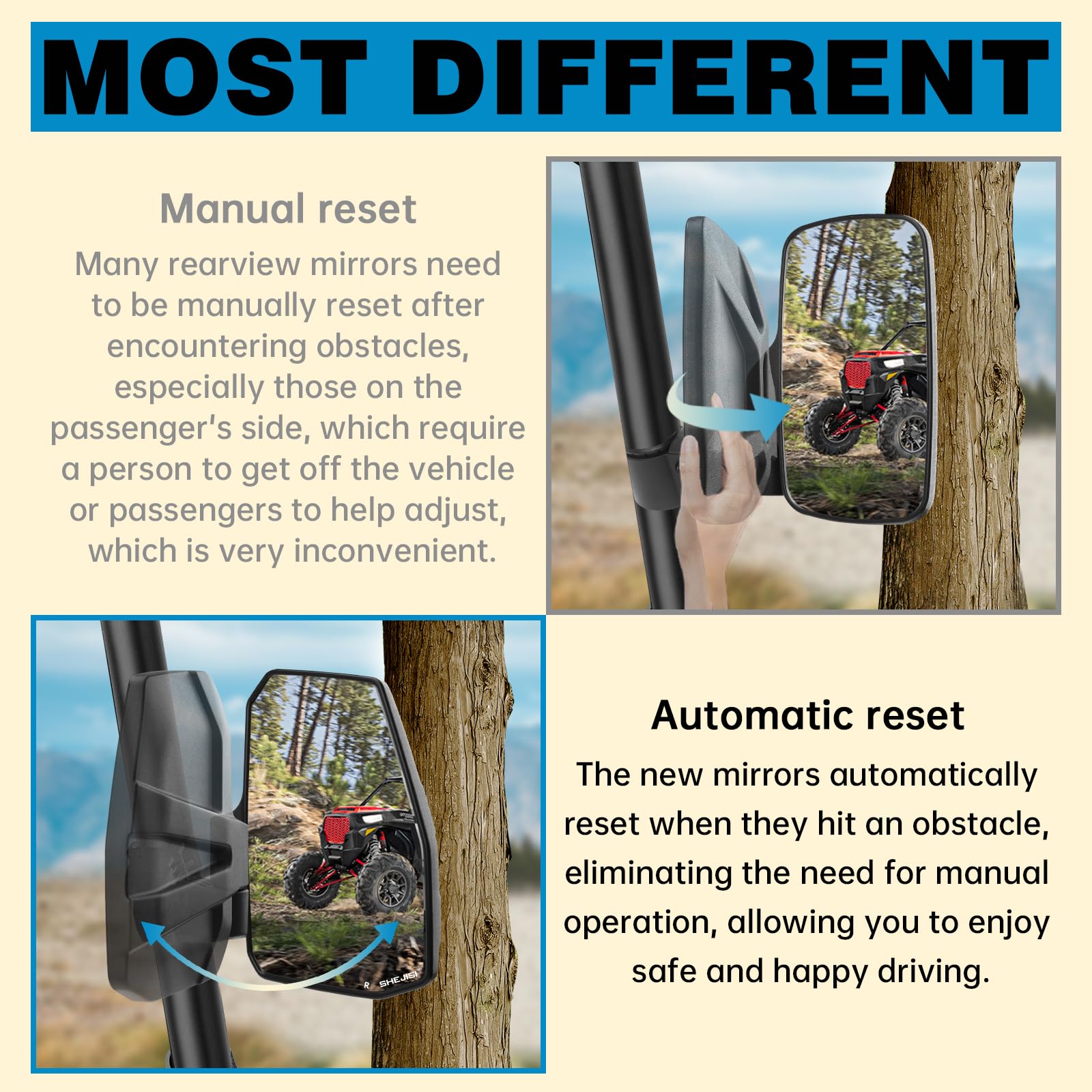 Ranger Side Mirrors,You No Longer Need To Adjust By Hand,Innovative Automatic Reset Function,New Shejisi Utv Mirrors Compatible With Polaris Ranger General, Can Am Defender Hd8 10, 2021-2023 Commander