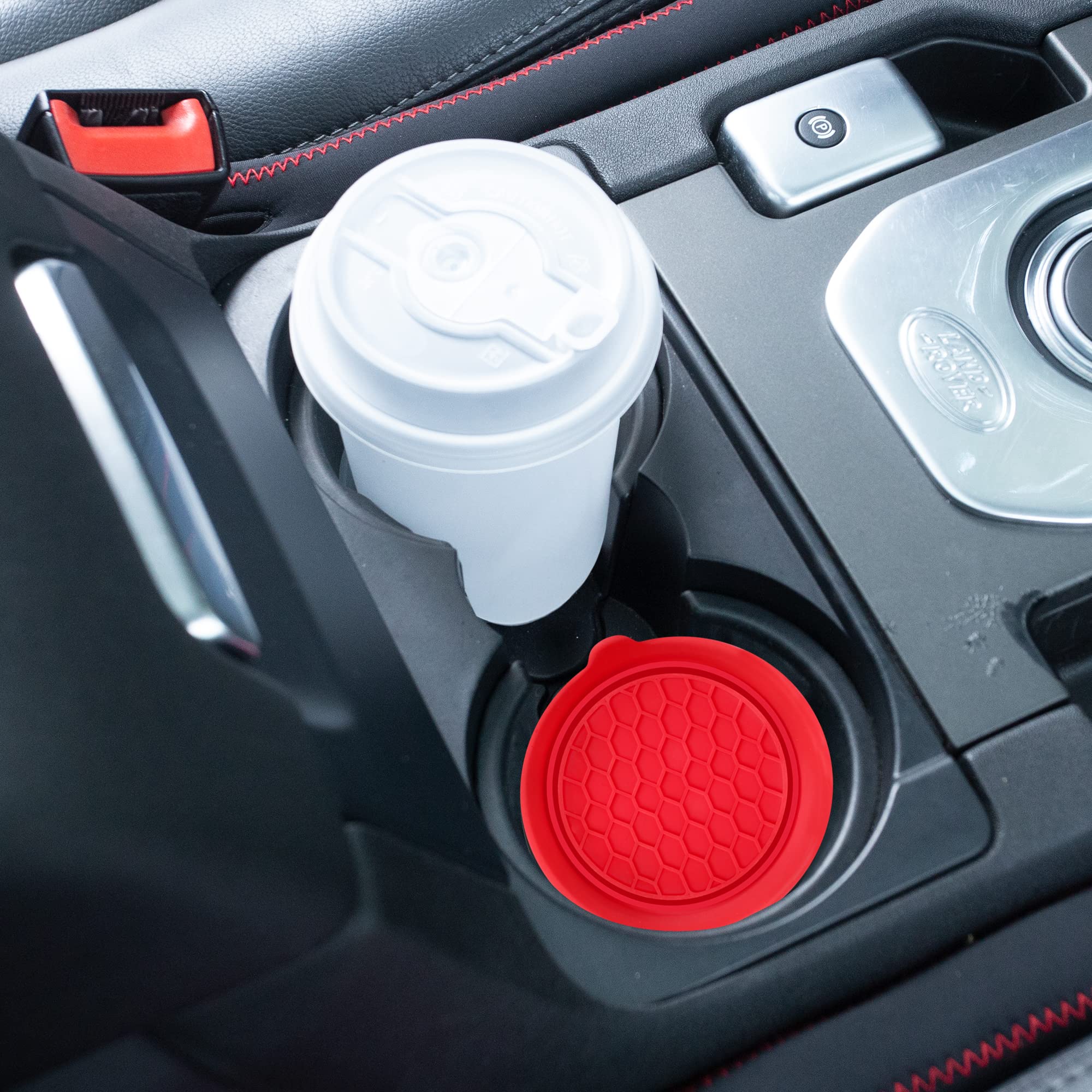Amooca Car Cup Coaster Universal Automotive Waterproof Non-Slip Cup Holders Sift-Proof Spill Holder Car Interior Accessories 2 Pack Red