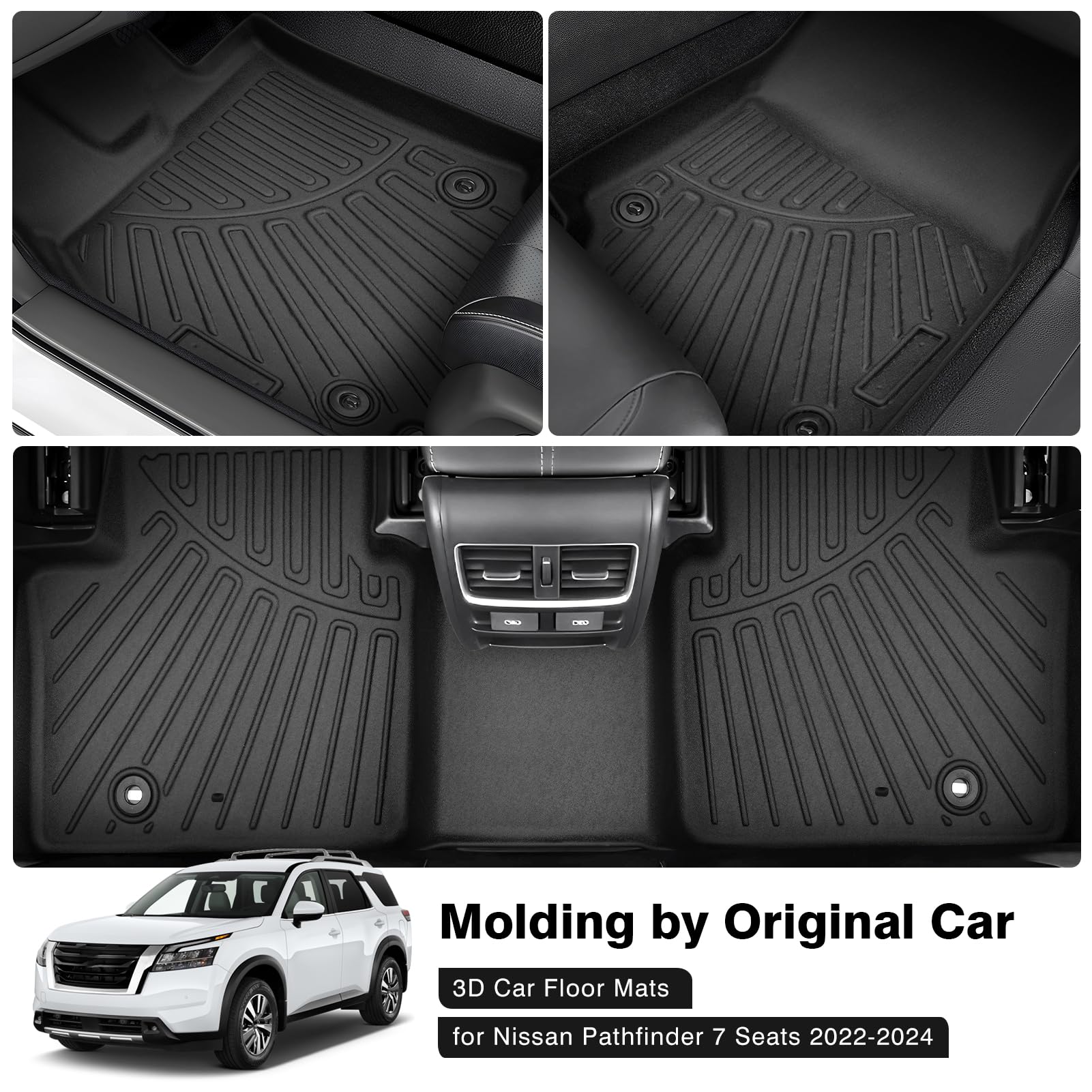 Powerty Floor Mats For 2023-2025 Nissan Pathfinder 7 Seats Accessories All Weather Floor Liners 3D Tpe Floor Mat Heavy-Duty Floo