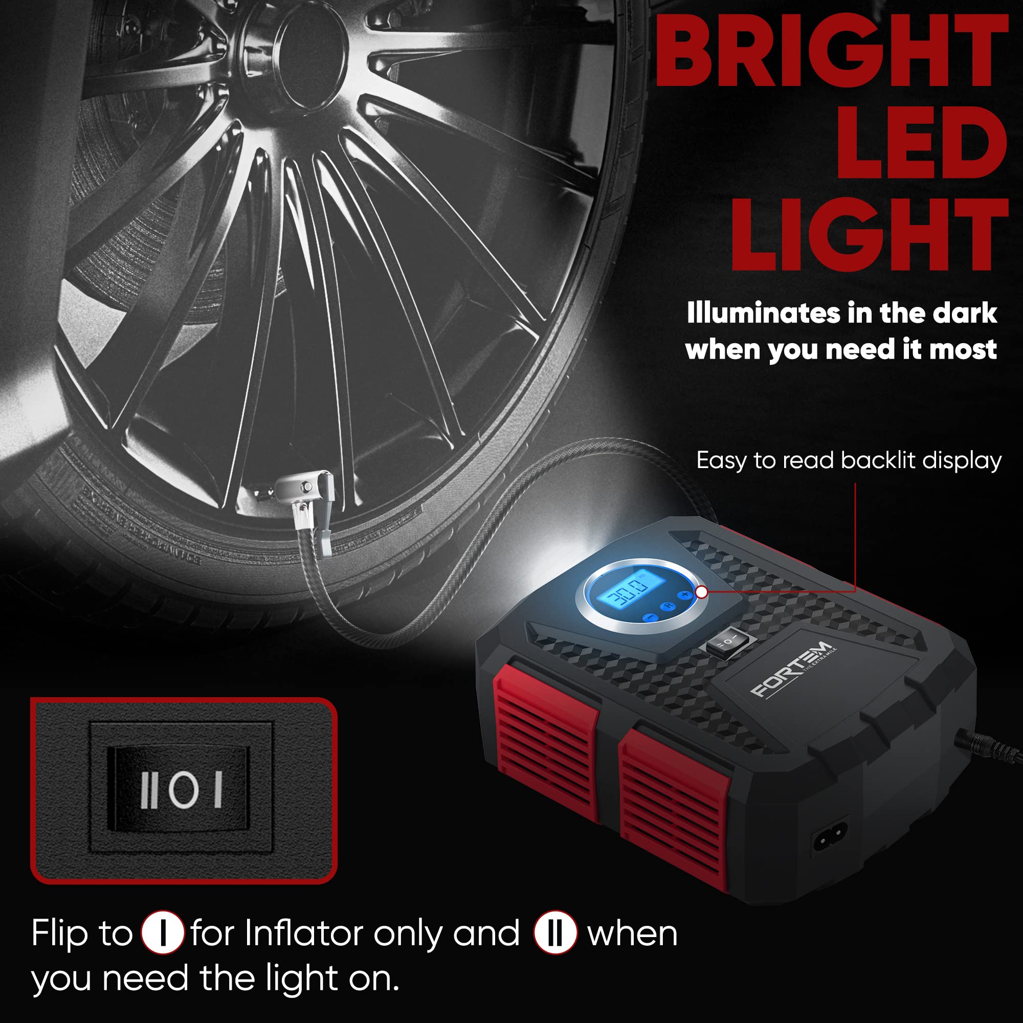 Fortem Tire Inflator 150 Psi, Bike Pump, 110V Ac 12V Dc Air Pump For Car Tires, Digital Tire Pressure Gauge W/Auto Pump/Shut Off