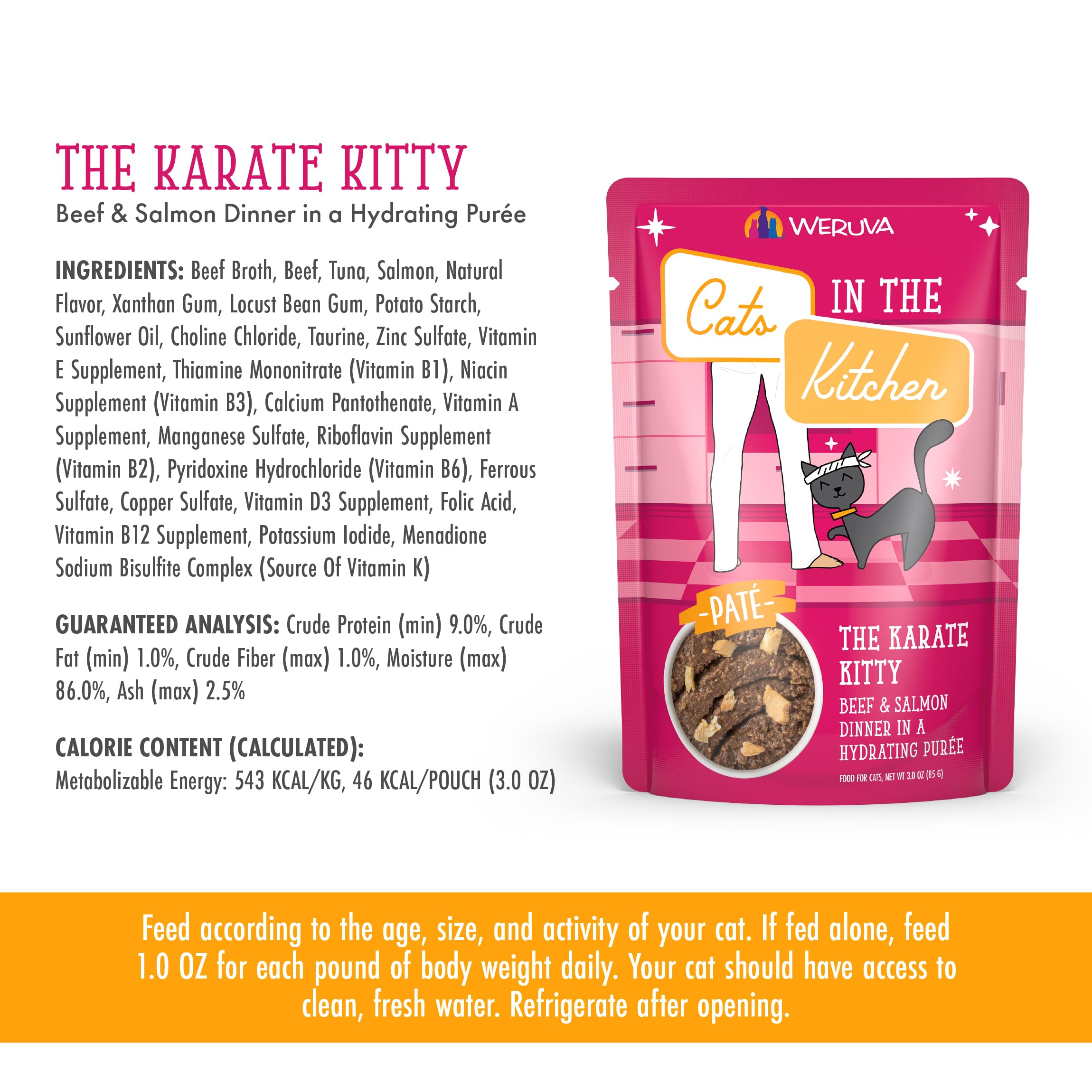 Weruva Cats In The Kitchen Pata, The Karate Kitty With Beef  Salmon, 3Oz Pouch (Pack Of 12)