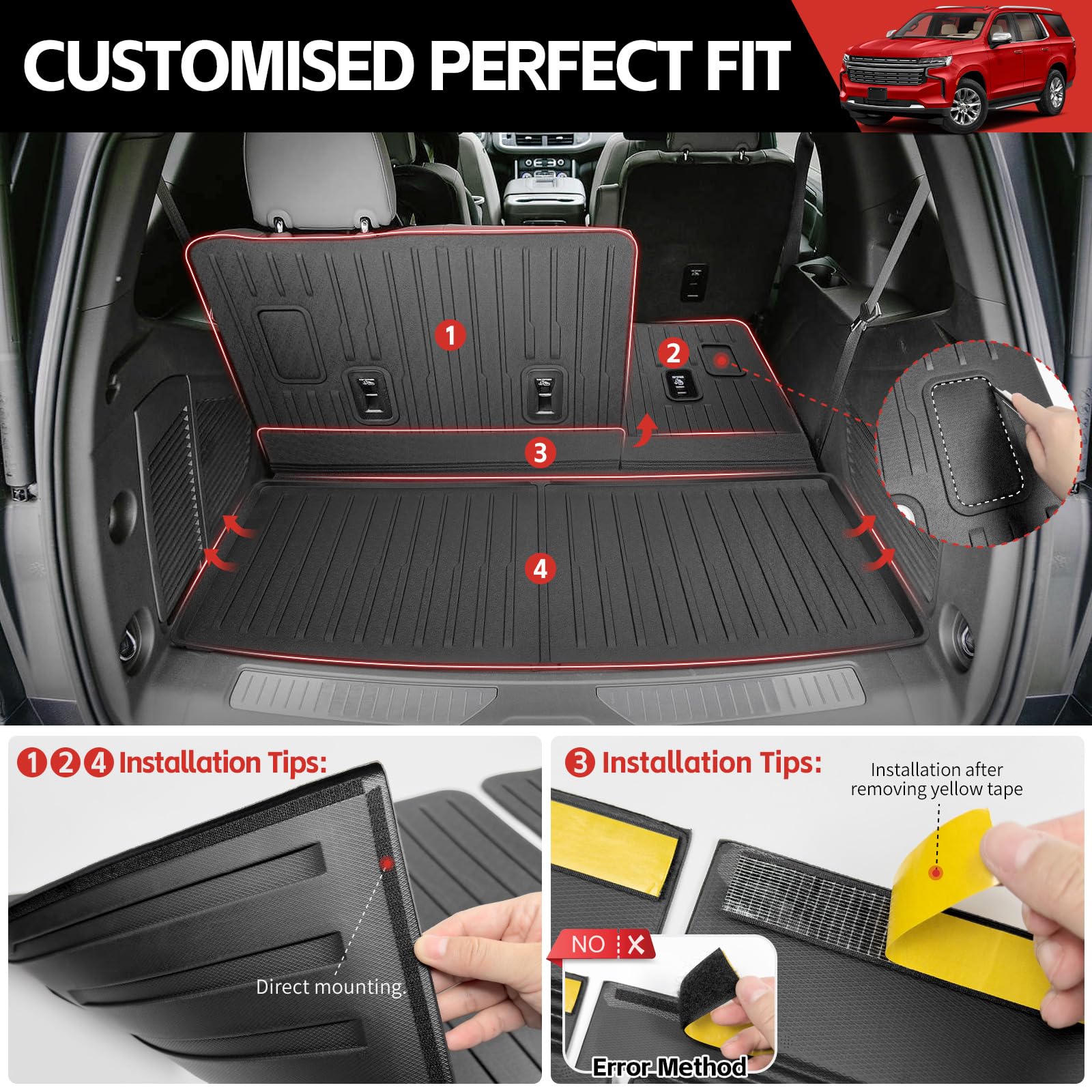 Utiiy Cargo Mat with Seat Back Cover Fit for 2022-2024 Chevy Tahoe/GMC Yukon Accessories, Cargo Liner TPE Trunk Mat Back Seat Pr