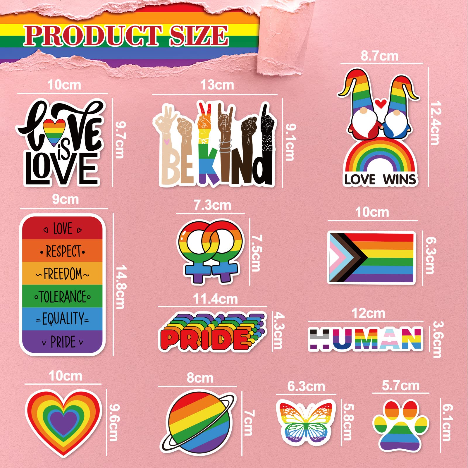 Whaline 12Pcs Rainbow Magnetic Stickers Love Is Love Car Magnet Bumper Sticker Gay Pride Gnome Love Wins Heart Fridge Magnet Dec