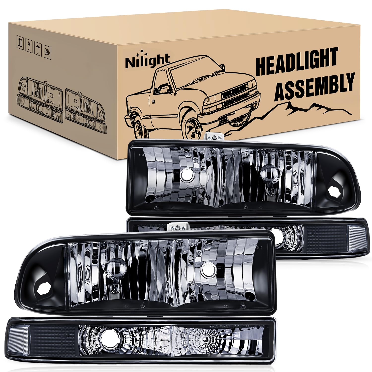 Nilight Headlight Assembly for 1998 1999 2000 2001 2002 2003 2004 2005 Chevy Blazer Headlights 1998-2004 Chevrolet S10 Pickup Re