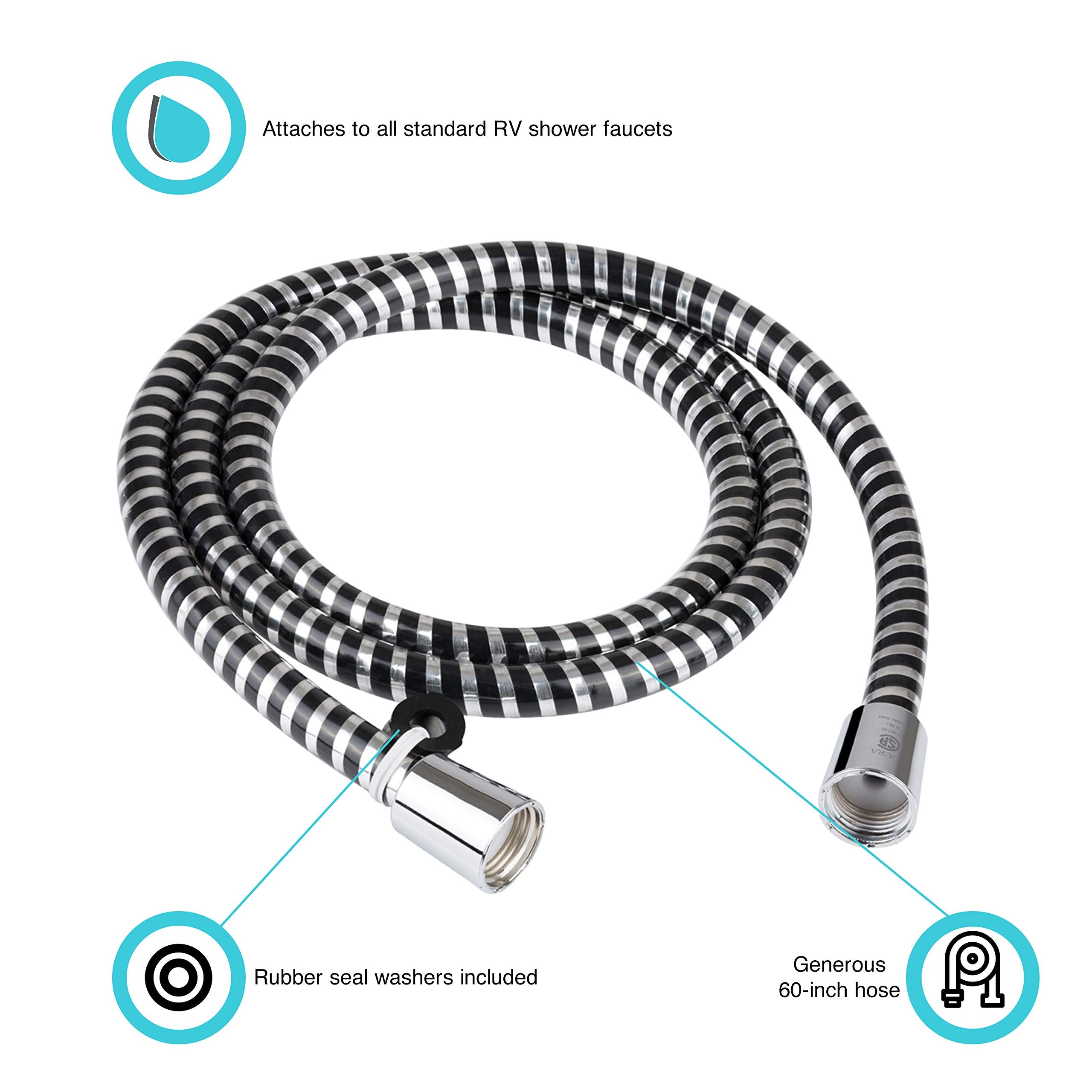 Dura Faucet Df-Sa230-Cp Rv 60-Inch Vinyl Shower Hose (Chrome And Black)
