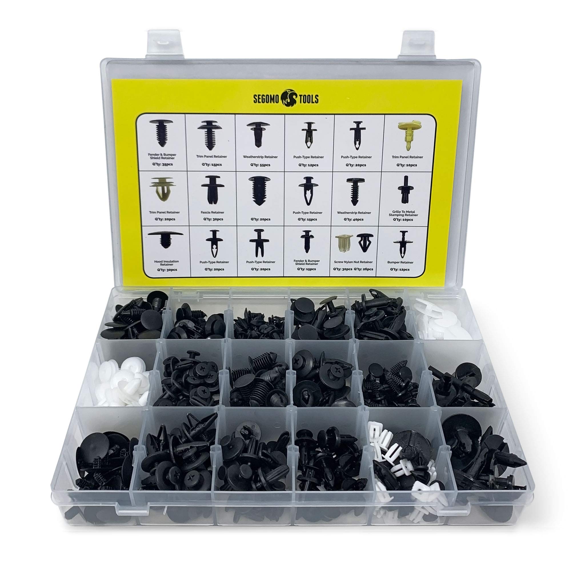 Segomo Tools 435 Piece Car Retainer, Plastic Fastener, Body Panel & Trim Clips Kit | Car Clips | Plastic Rivets | Automotive Cli