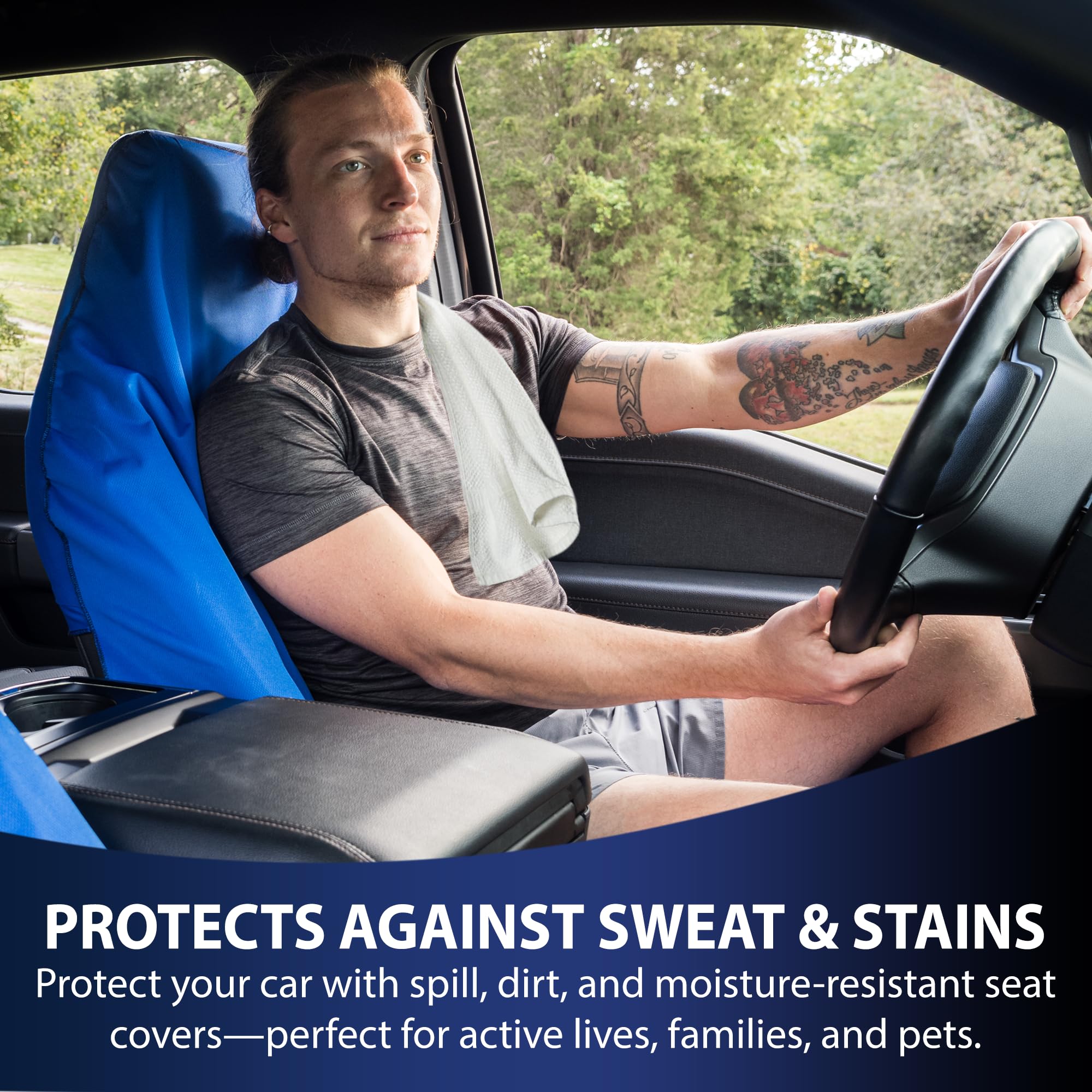Dri Seats Waterproof Car Seat Cover -Premium Sweat Towel With Slip Resistant Backing For Front Seats In Cars, Trucks, Suv- Unive