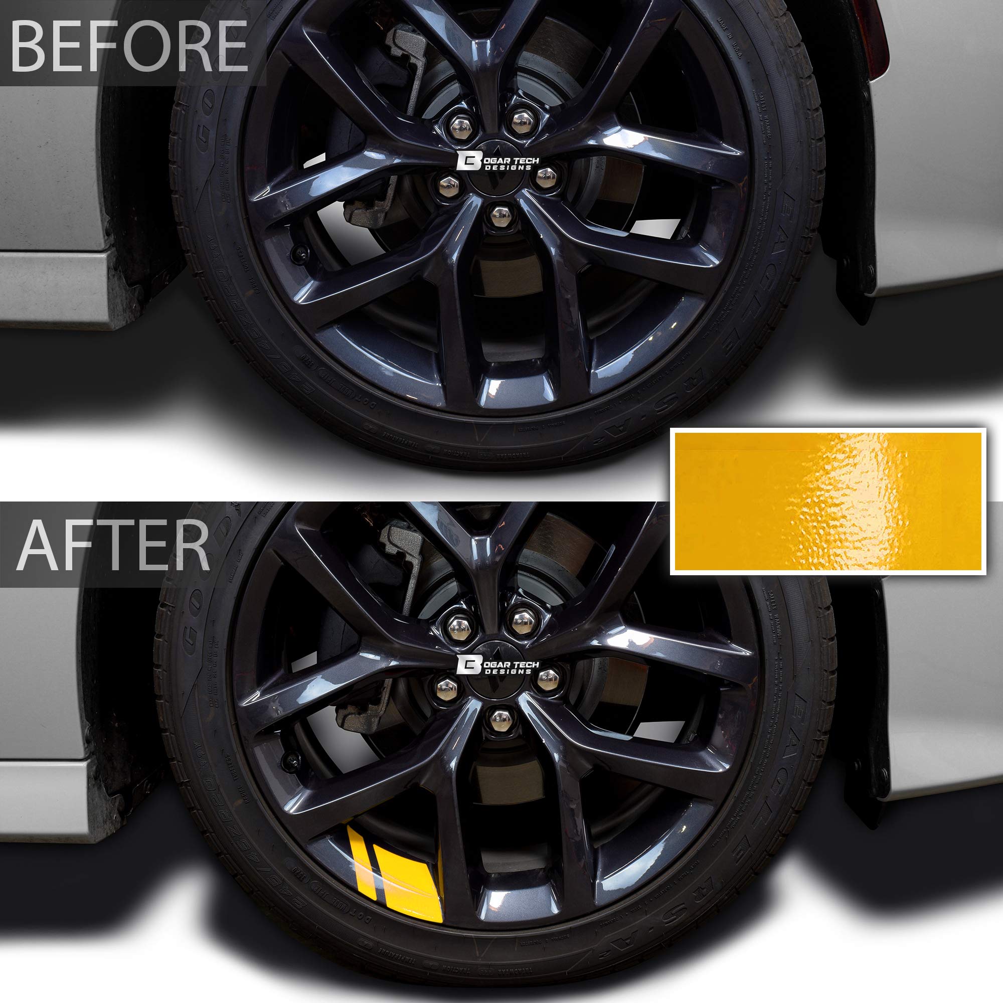 BOGAR TECH DESIGNS - Wheel Rim Decal Stripes for 18'' - 20'' Wheels, Gloss Yellow