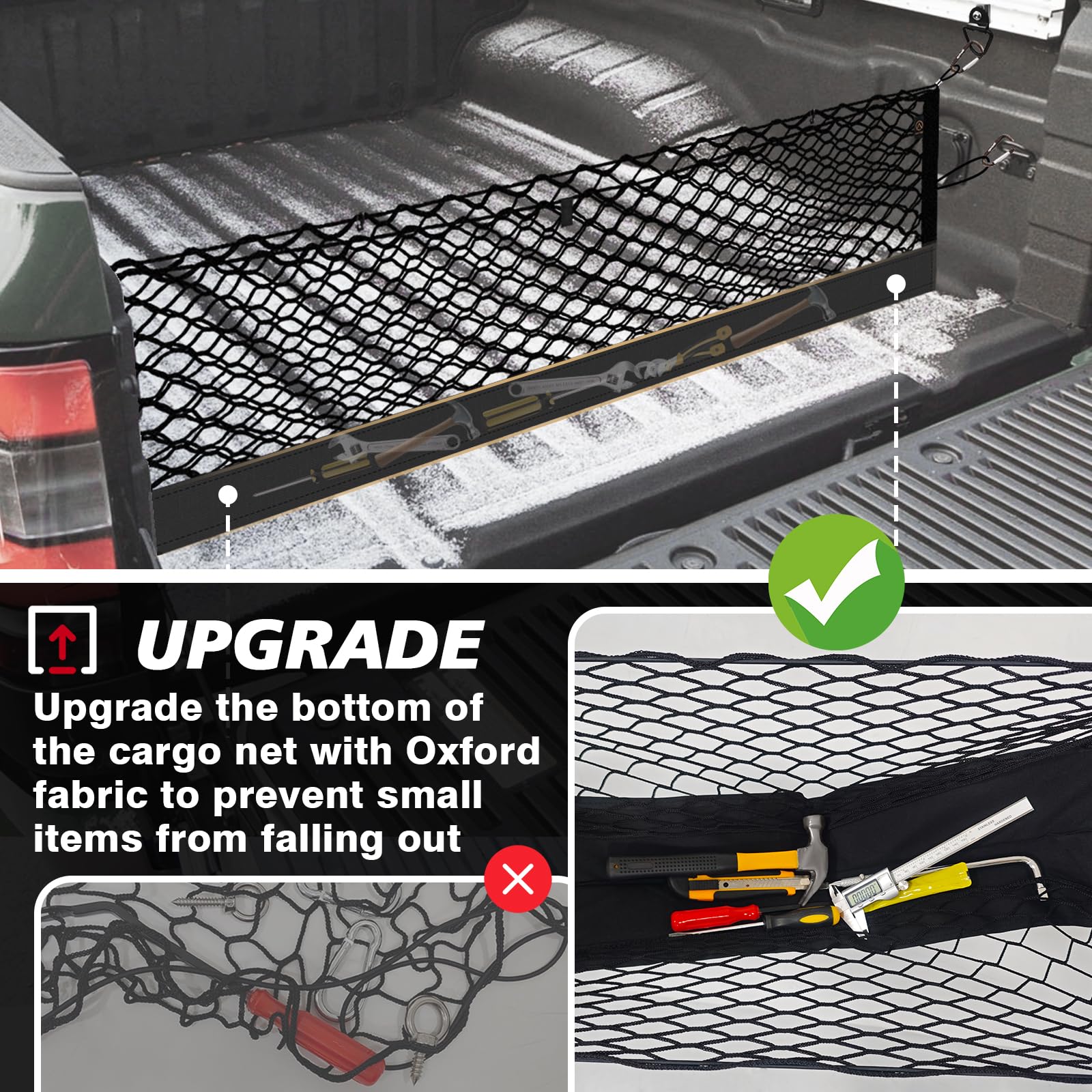 Muslogy Truck Bed Cargo Net Compatible With Nissan Frontier 2022-2024 2025 Accessories Storage Organizer Pickup Truck Bed Envelo