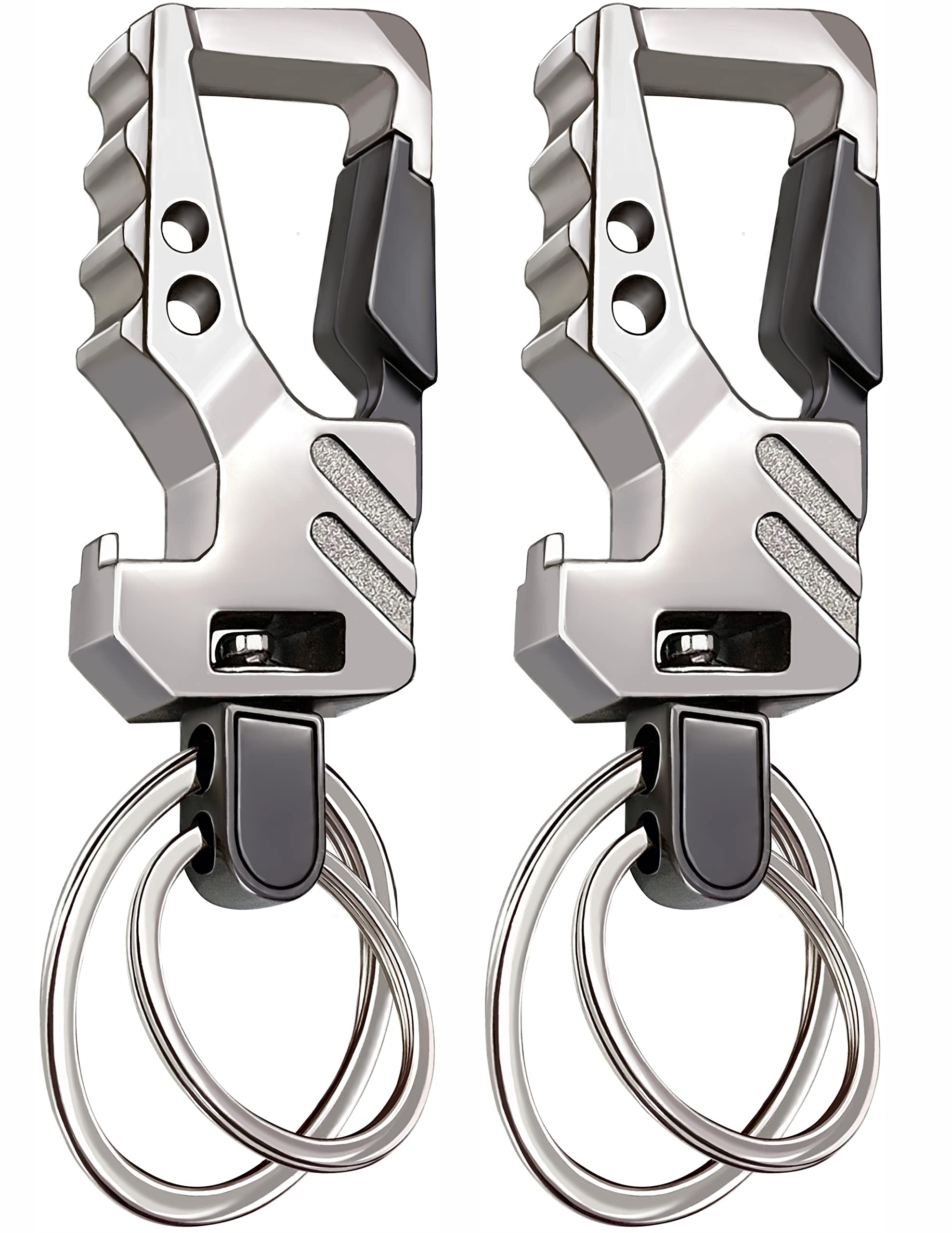 Gabox 2Pcs Key Chains Edc Key Rings Bottle Opener Keychain Car Keys Tactical Carabiner Keychain With Clip Llaveros De Hombre For Men And Women - Heavy Duty, Silver Color