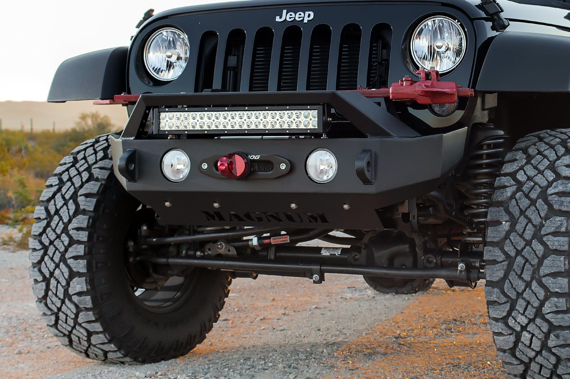 Magnum Fbm21Jpn-Rt Bumper For Jeep Wrangler (W/Rt-Series Light Bar Includes Skid Plate & Jack Mounts Reuse Factory Lights Winch)