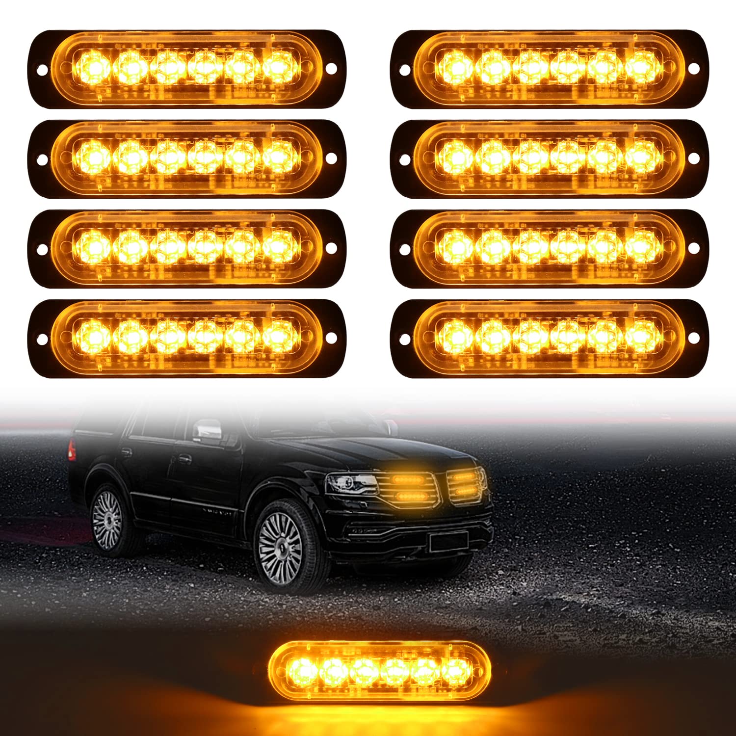 Dibms Led Strobe Warning Lights, 8X Amber Yellow Led Strobe Warning Emergency Flashing Light Caution Construction Hazard Light B