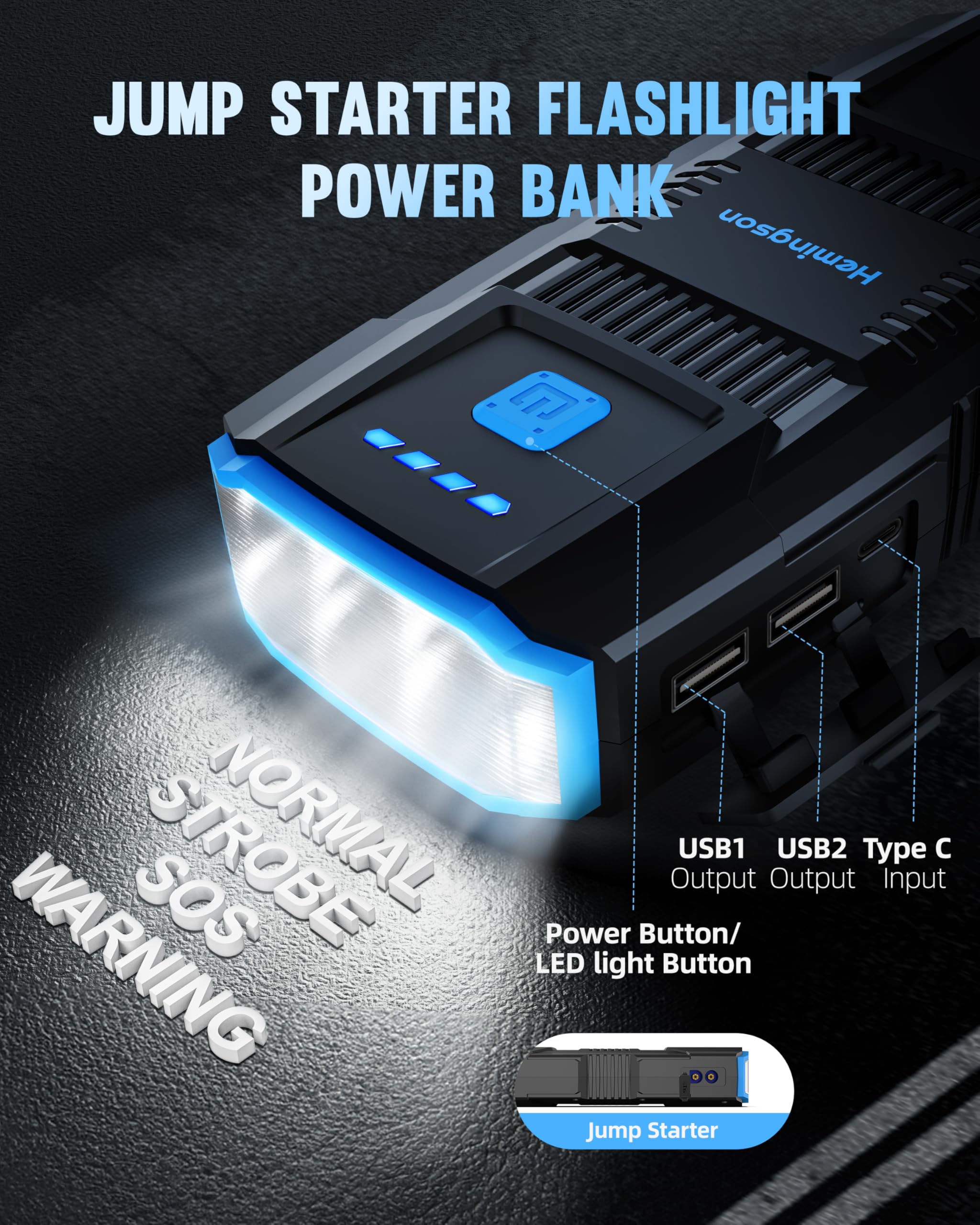 Car Jump Starter, HEMINGSON 2000A Peak Battery Jump Starter Portable 12V Jump Box for Vehicles 7.0L Gas and 5.5L Diesel Engines