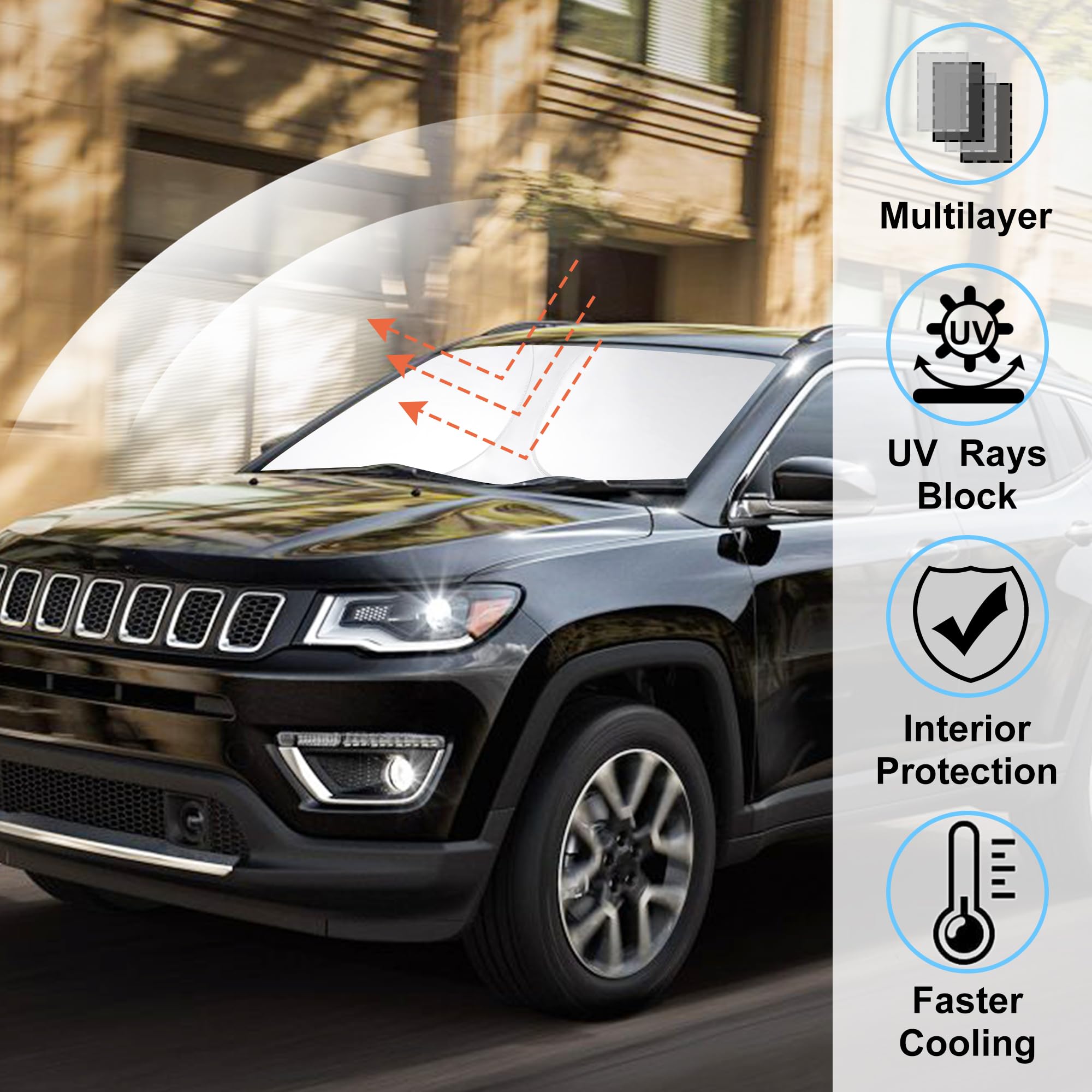 Windshield Sun Shade Custom Fit For 2017-2024 Jeep Compass Accessories Foldable Sunshade Sun Blocker Protect Car From Sun Rays &