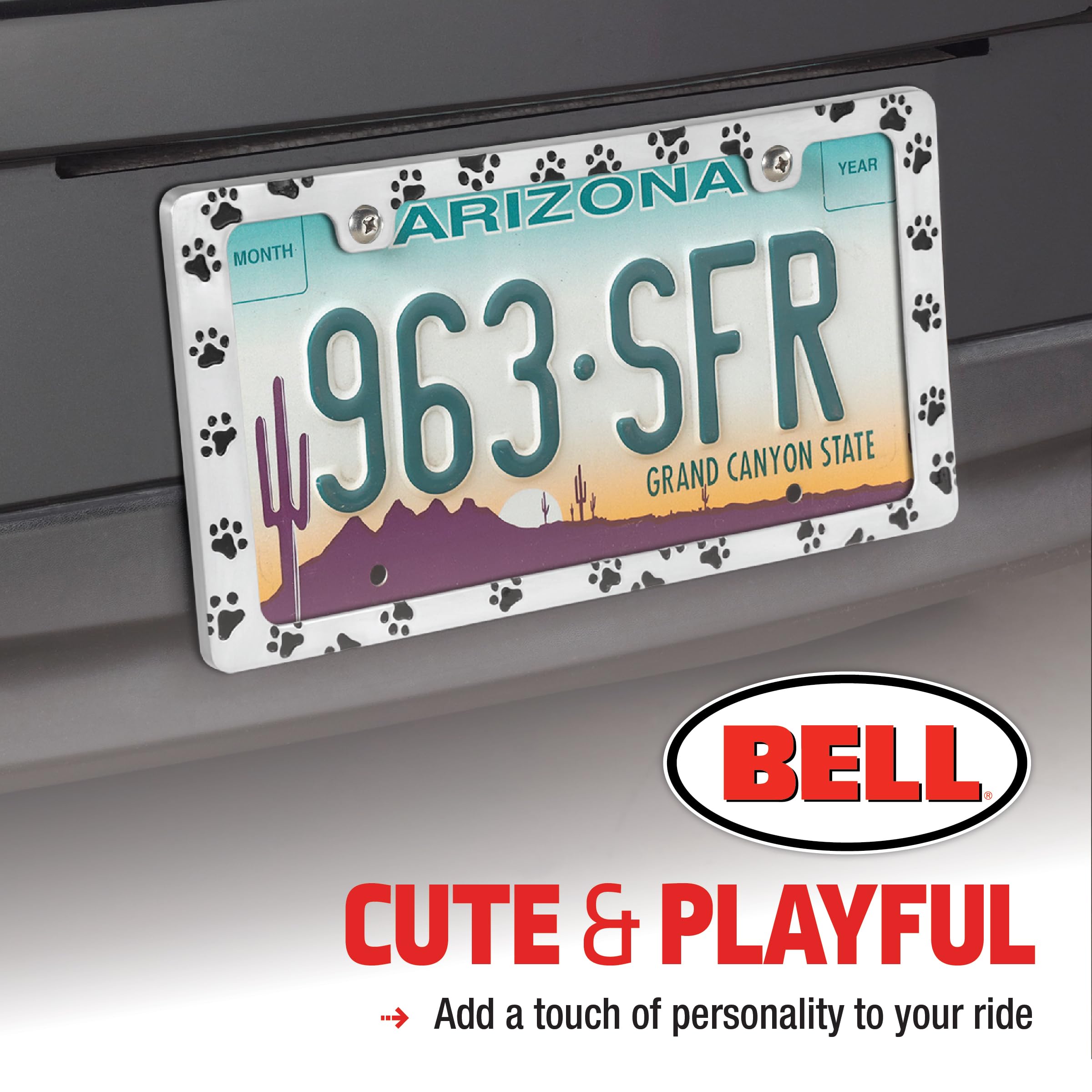 Bell Automotive 22-1-46104-8 Universal Black Paw Print Design License Plate Frame