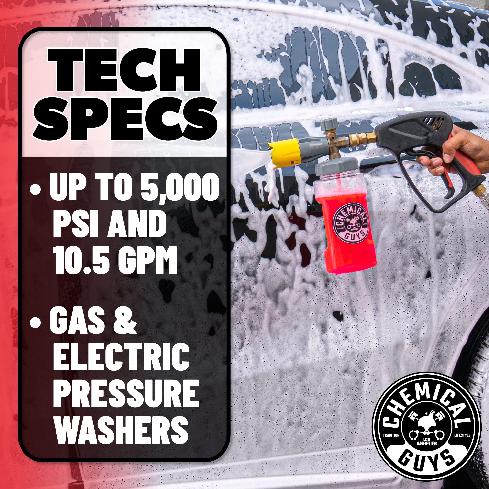 Chemical Guys Eqp402 Snubby Pressure Washer Gun, Foam Cannon Attachment, For Gas & Electric Pressure Washers