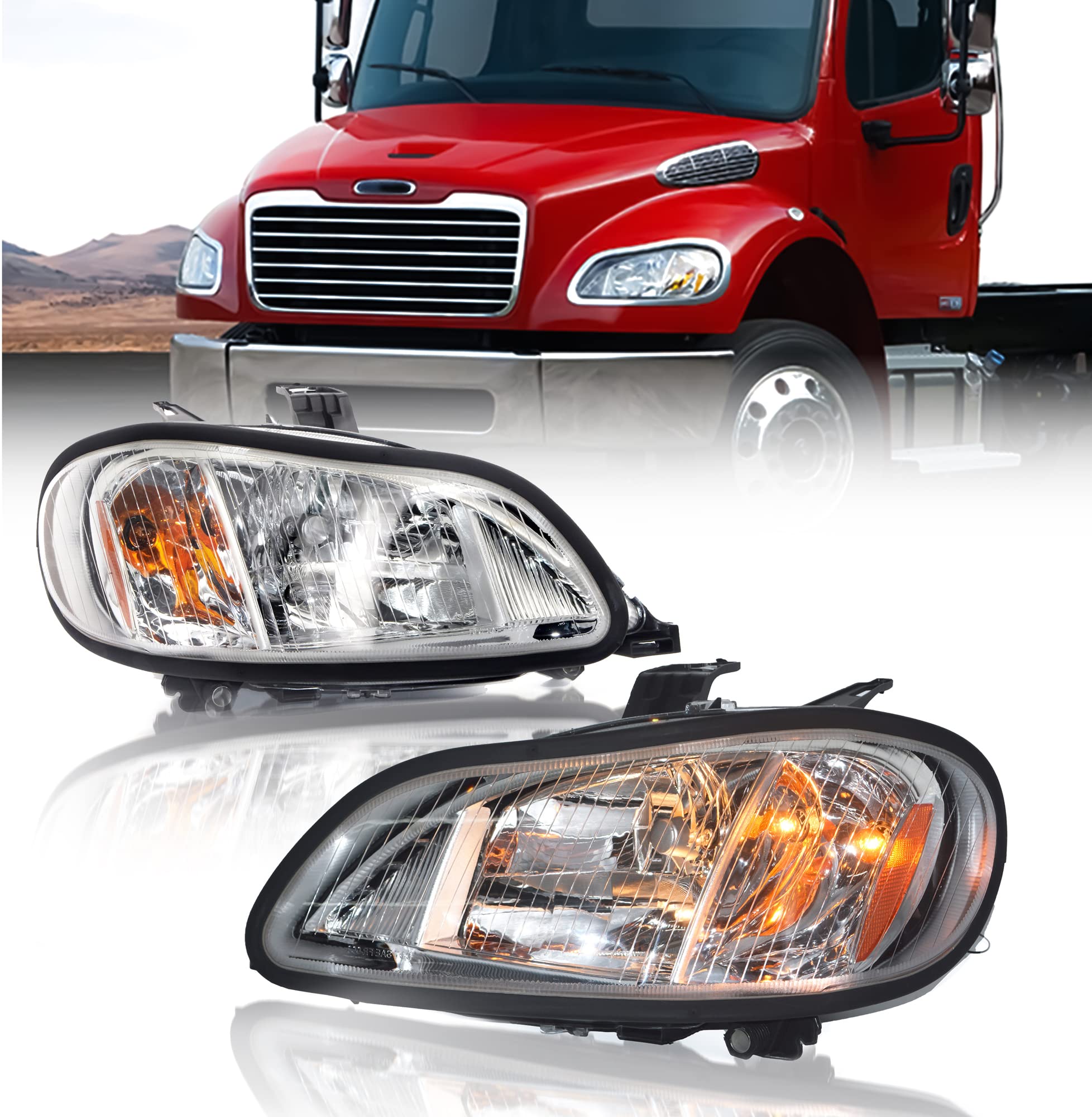 Torque Headlight Pair Replacement For 2002-2018 Freightliner M2 M-2 100 106 112 Semi Trucks [Included All Bulbs] Assembly Dot Sae Approved Driver Left Passenger Right Side Set (Tr028-L, Tr028-R)