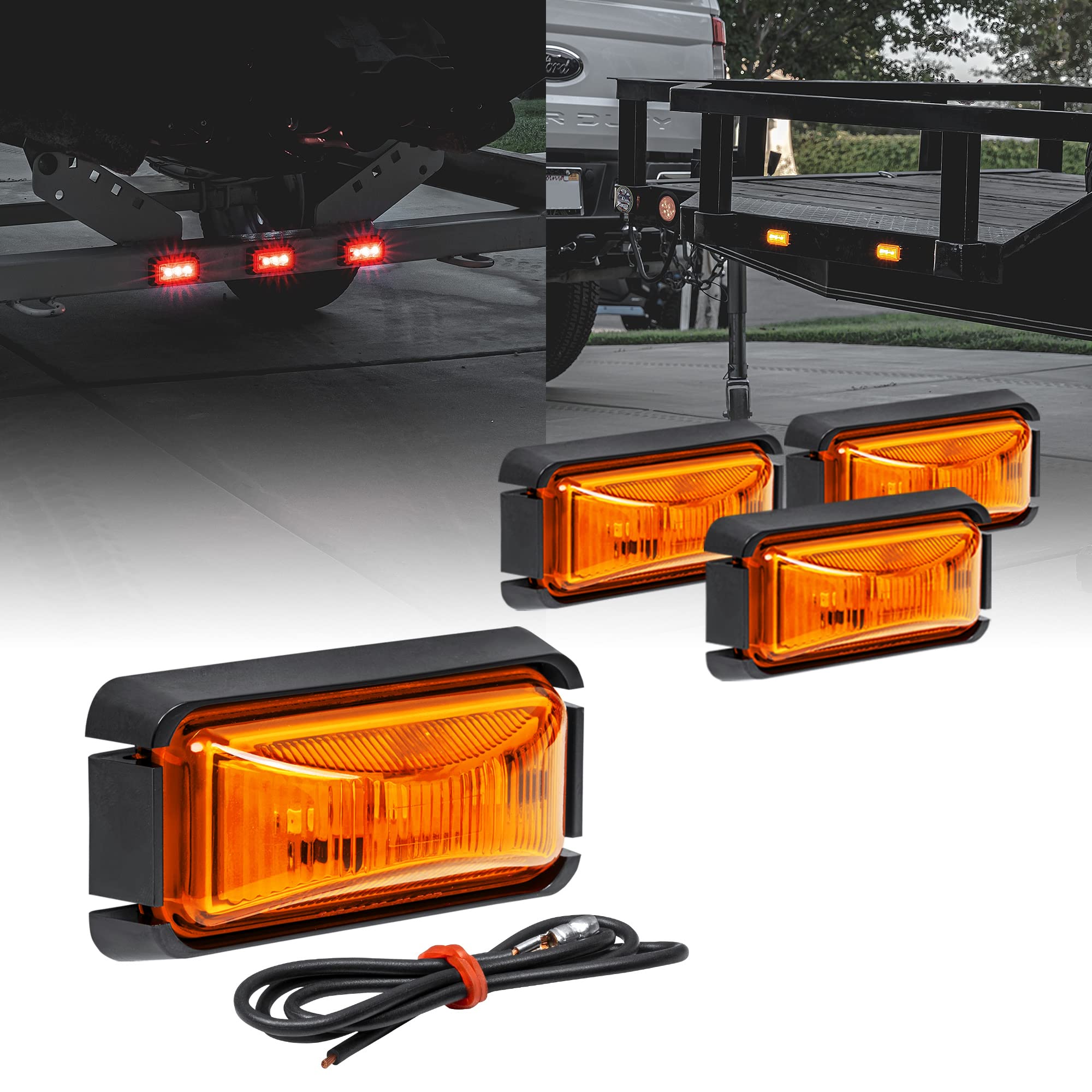 True Mods 4Pc 2.5'' Amber Led Trailer Marker Light W/Black Bezel [Dot Fmvss 108] [Sae P2Pc] [Surface Mount] [Waterproof Ip67] Si