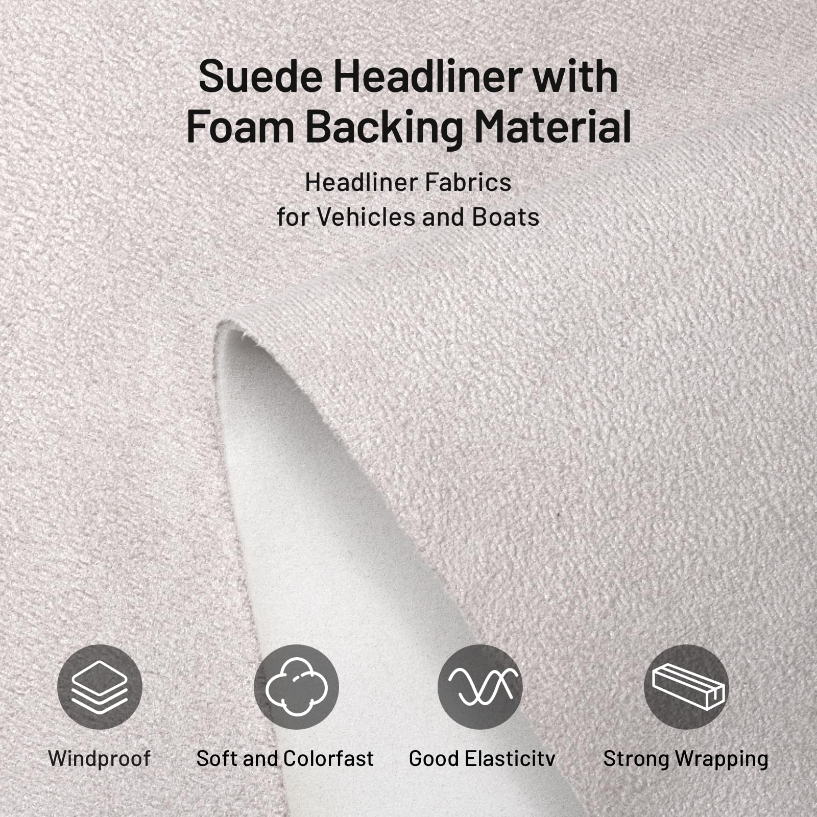 Hiksuky Suede Auto Headliner Fabric 120'' L    60'' W With Foam Backing - Grey Interior Replacement Material For Car/Truck/Suv/R