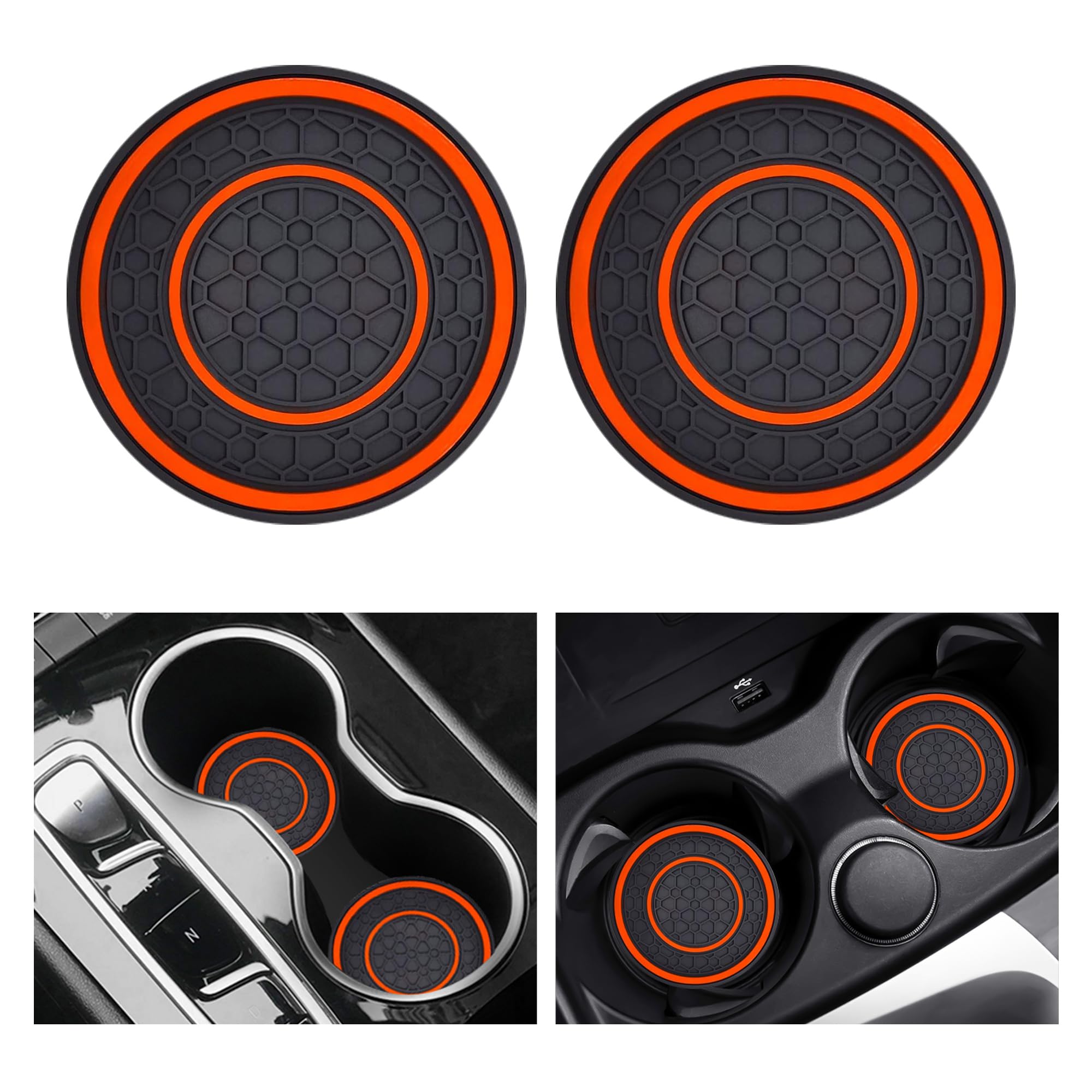 2 Pcs Universal Car Cup Coasters, Non-Slip Anti Dust Mats, 2.75 Inch, Suitable For Most Car Interior (Orange)
