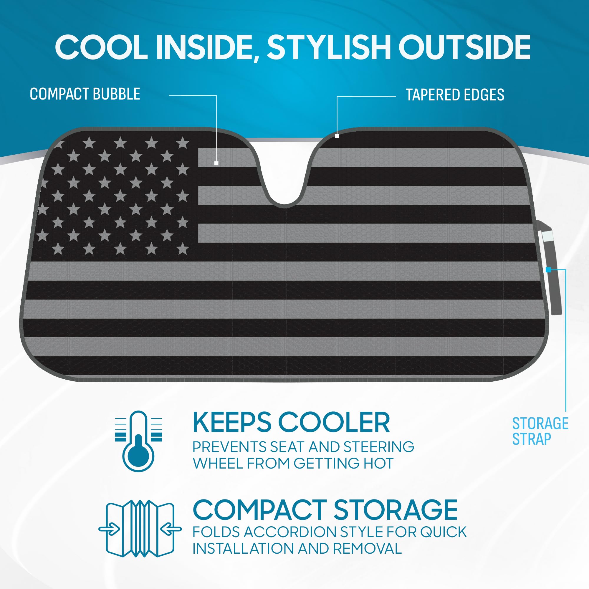 Bdk Usa 4Th Of July American Flag Black Curved Accordion Sun Visor For Car Windshield Cover - Truck Window Shades Car Flag & Sun