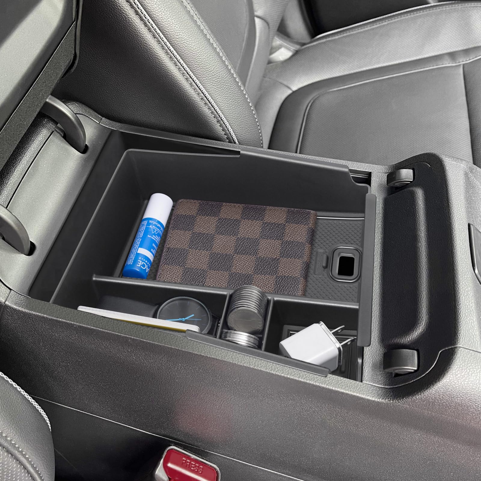 Pimcar Compatible With 2022-2024 Hyundai Tucson Limited/Tucson Hybrid Sel(Automatic Transmission Only)& 2022-2024 Santa Cruz Center Console Organizer Armrest Box Insert Tray Accessories -Black Mat