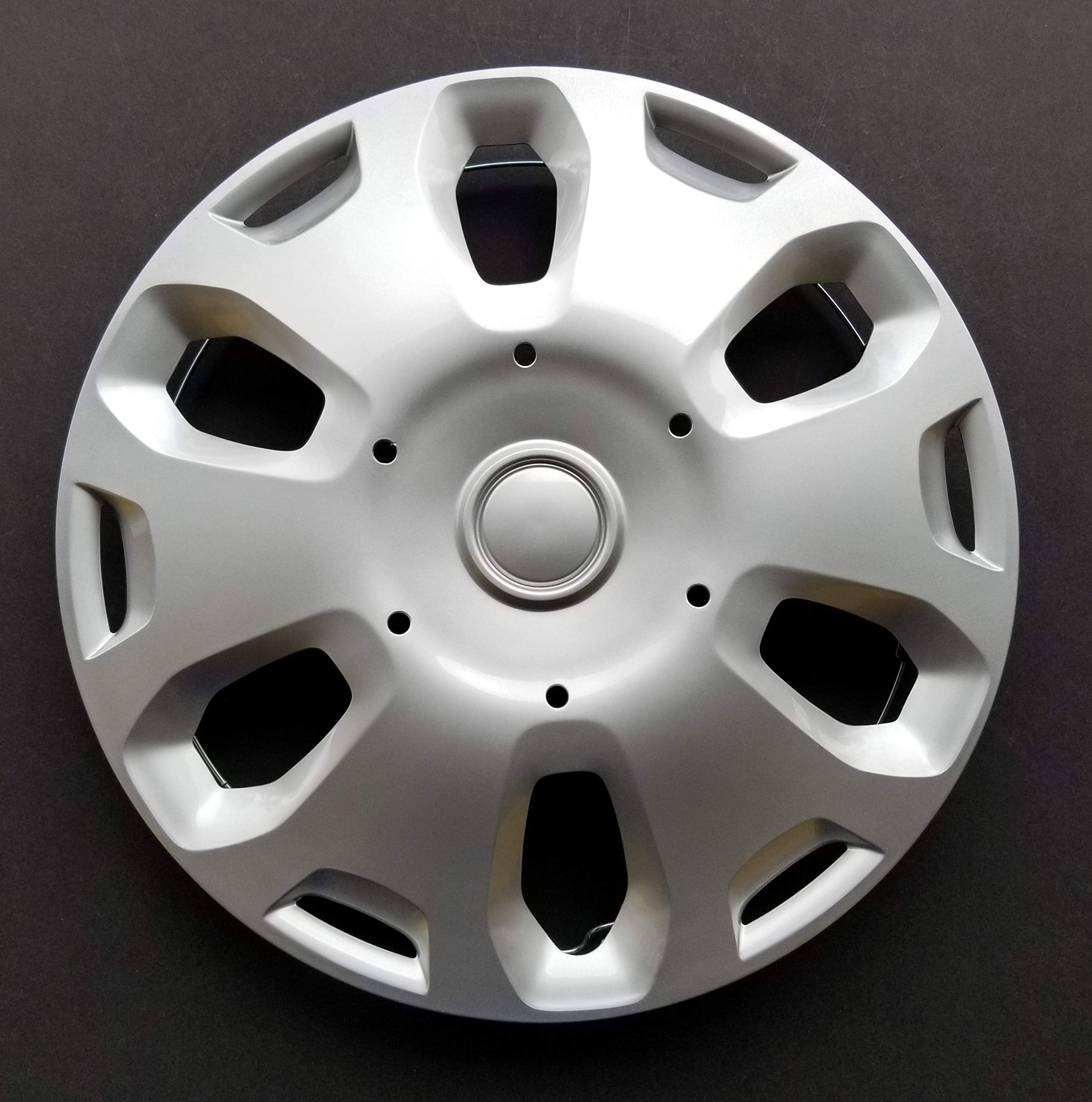 New Wheel Covers Replacements Fits 2010 2013 Ford Transit Connect 15 Inch; 6 Spoke; Silver Color; Plastic; Set Of 4; Spring Steel Clip