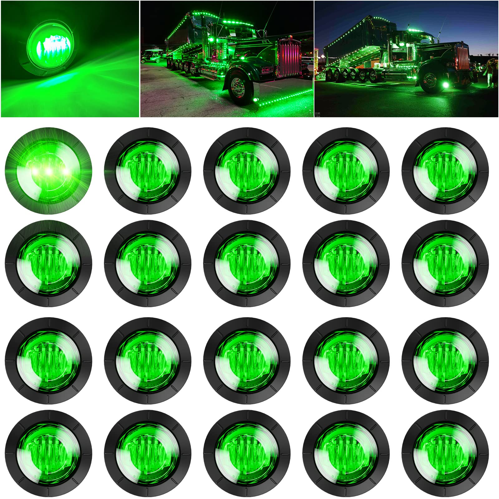 Pseqt 3/4'' Round Led Side Marker Clearance Lights Front Rear Top Marker Indicators Tail Light Waterproof For Trailer Truck Car