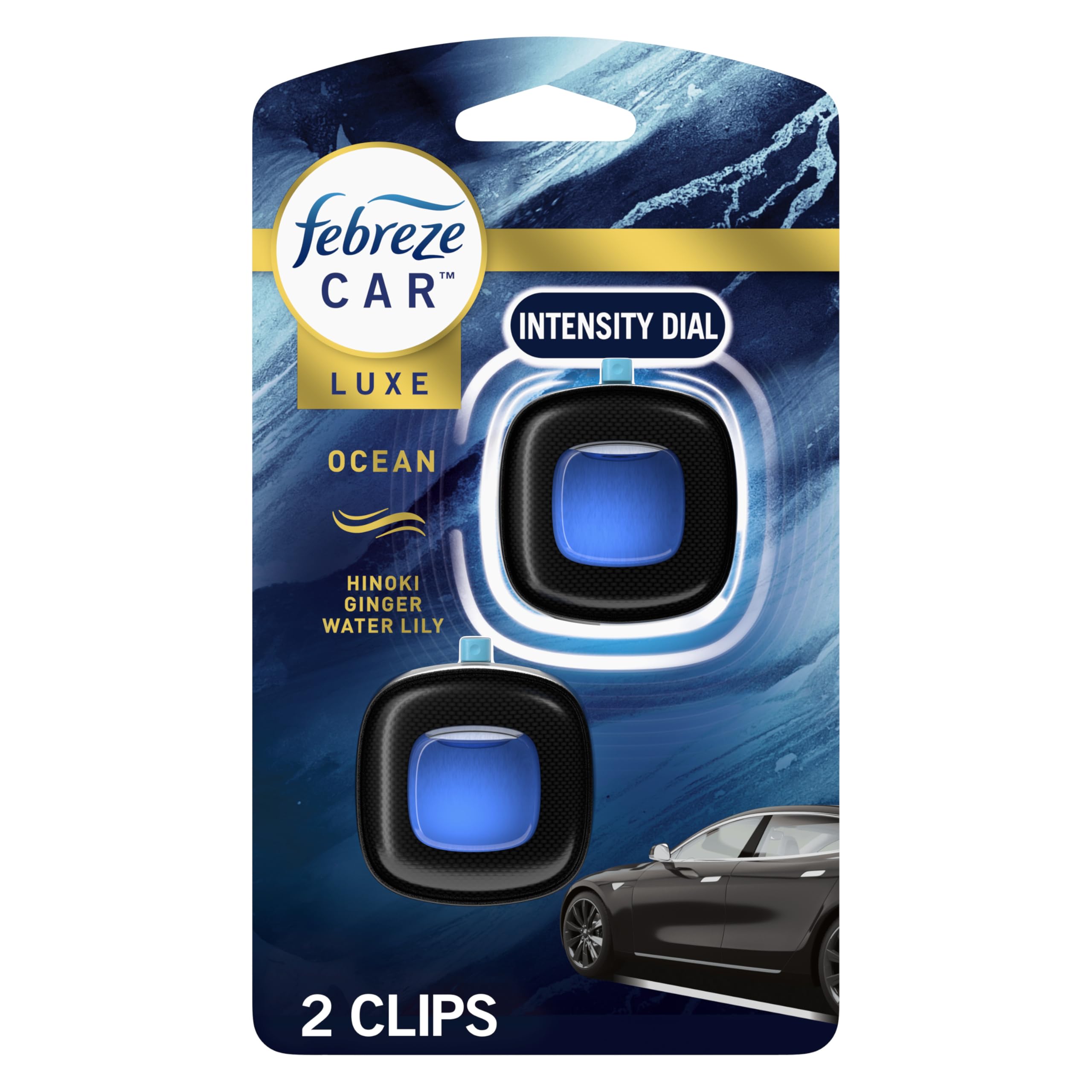 Febreze Car Ocean Scent Air Freshener Vent Clip, .07 Oz. Car Vent Clip, 2 Count