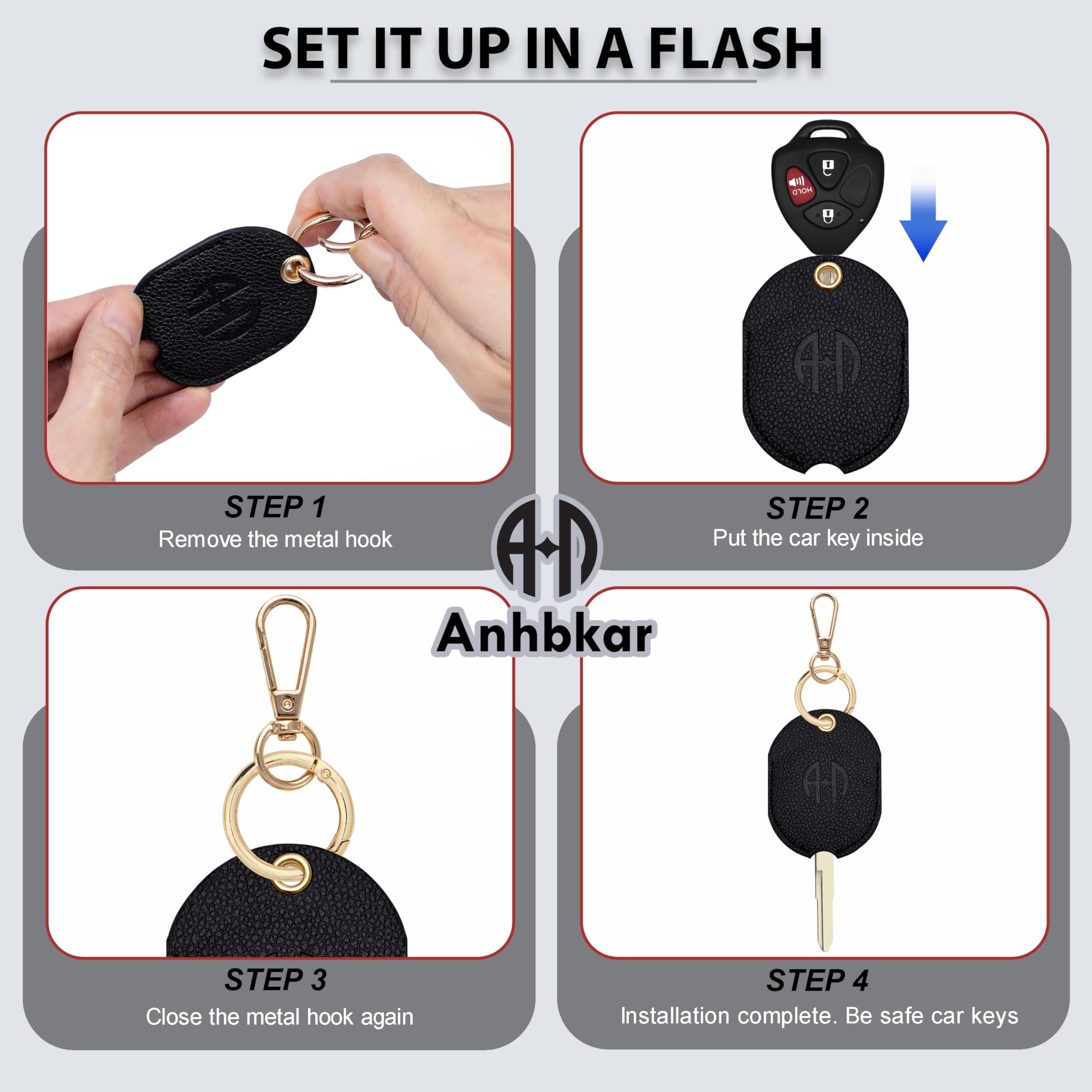 ANHBKAR Leather Keys Sleeve for Broken Car Key Loop Replacement - Cute Keychain Cover - Protector, Holder for Men & Women (XLarg