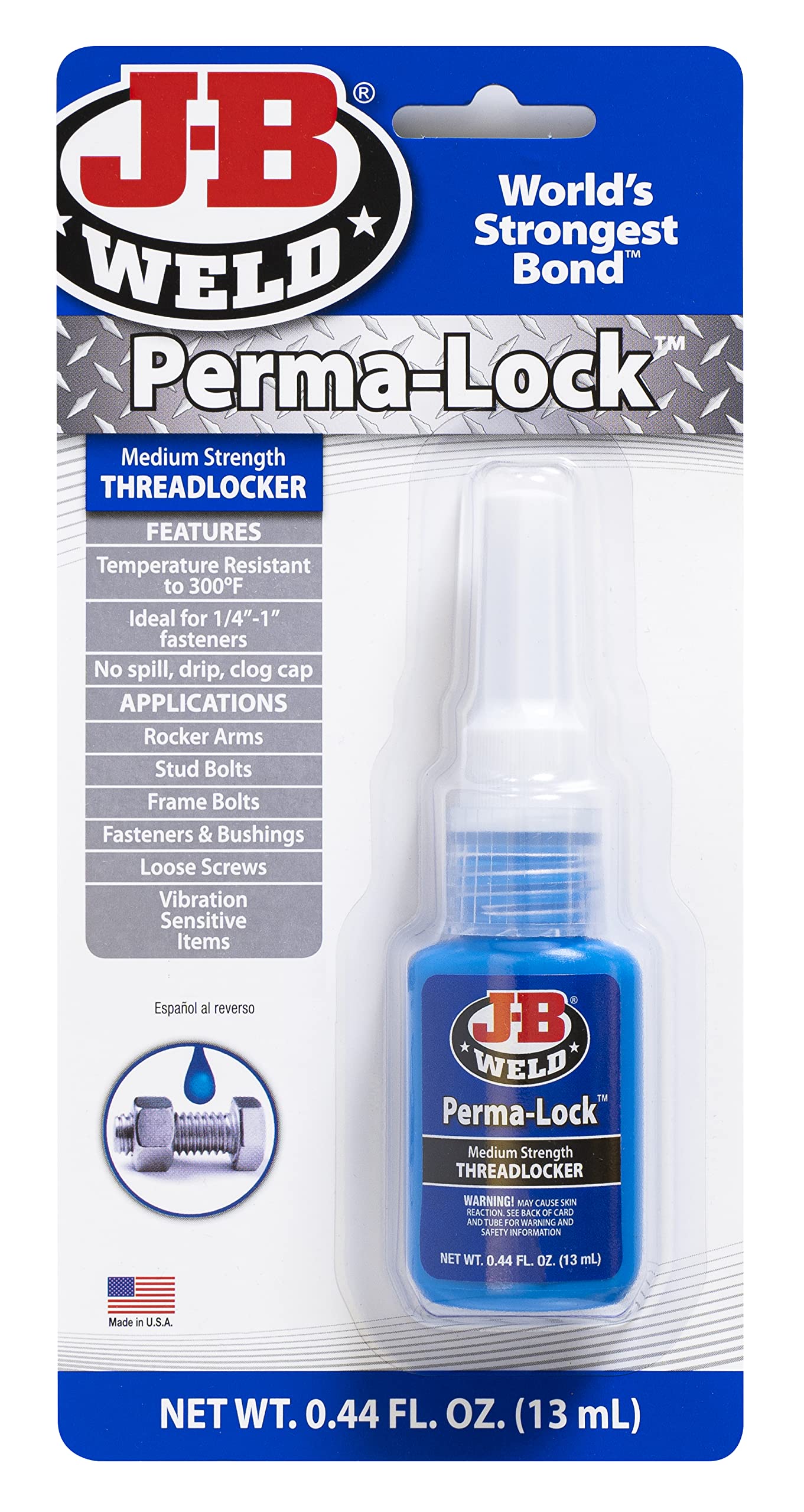 J-B Weld 24213 Perma-Lock Medium Strength Threadlocker - Blue - 13 Ml