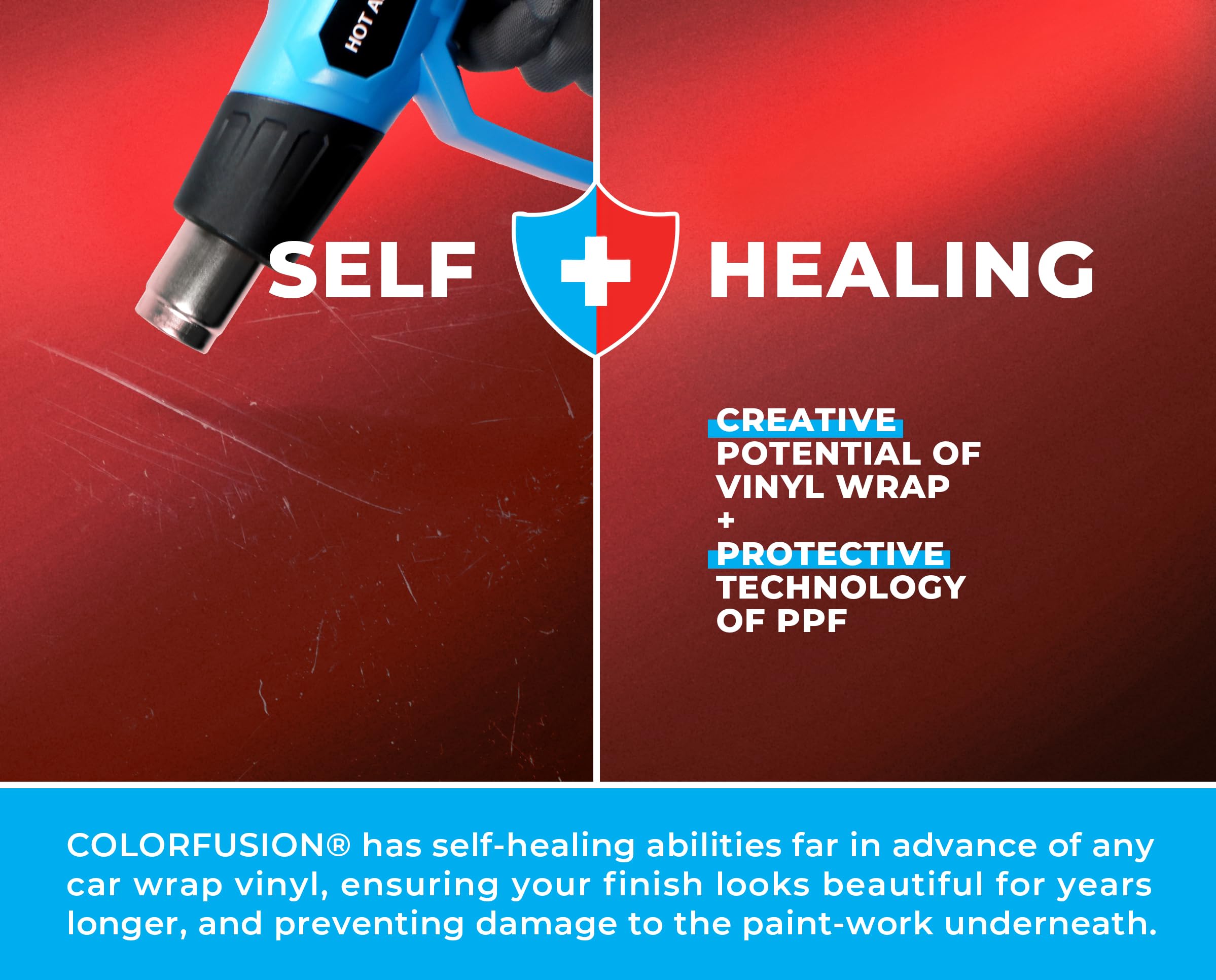 Colorfusion Ppf By Vvivid, Satin Chrome Red Dry Apply Ppf Vinyl Car Wrap Roll 10Ft X 5Ft