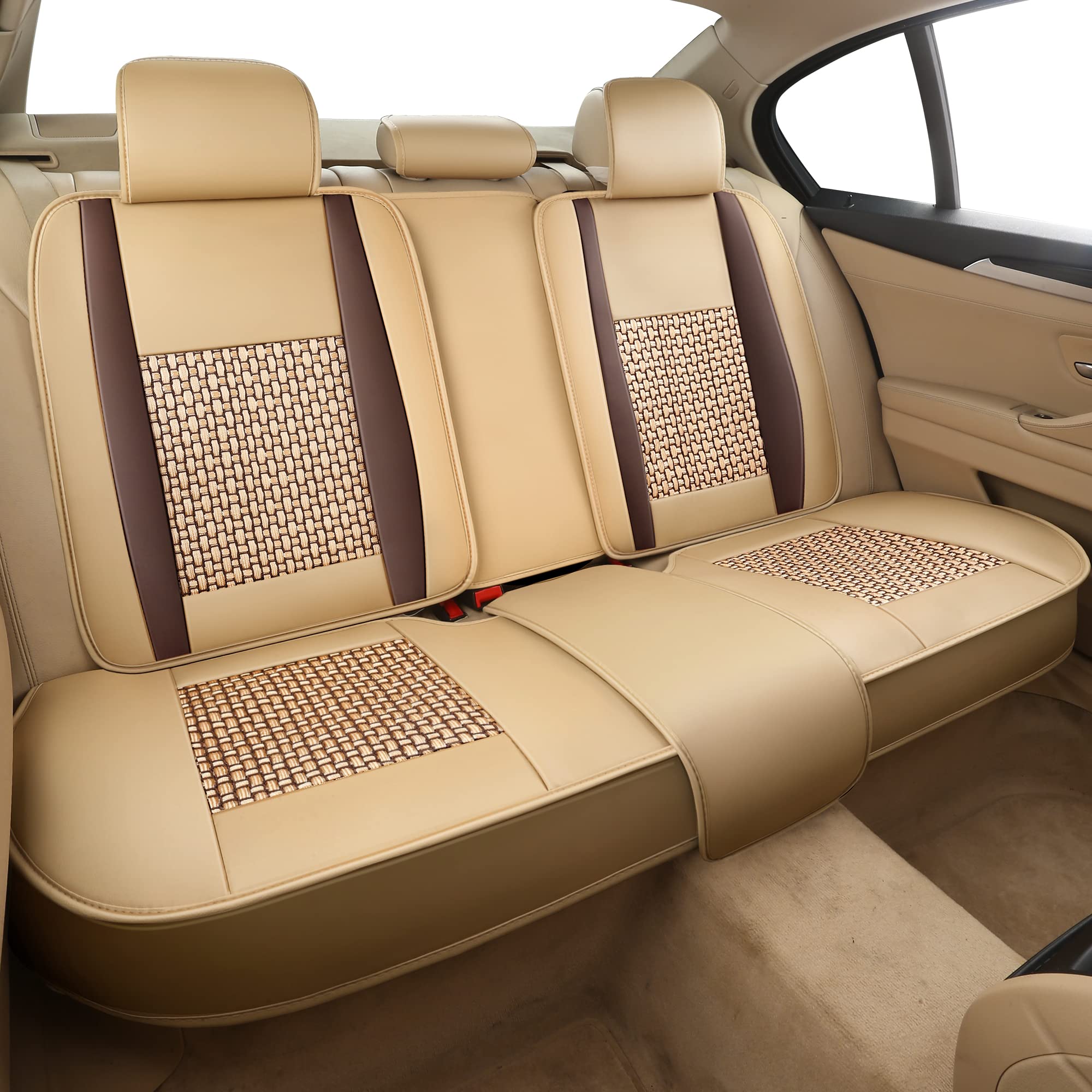 Freesoo Car Seat Cover, Leather Seat Covers Full Set, Classic Breathable Padded Automotive Seat Protector Most Sedan Suv Truck U