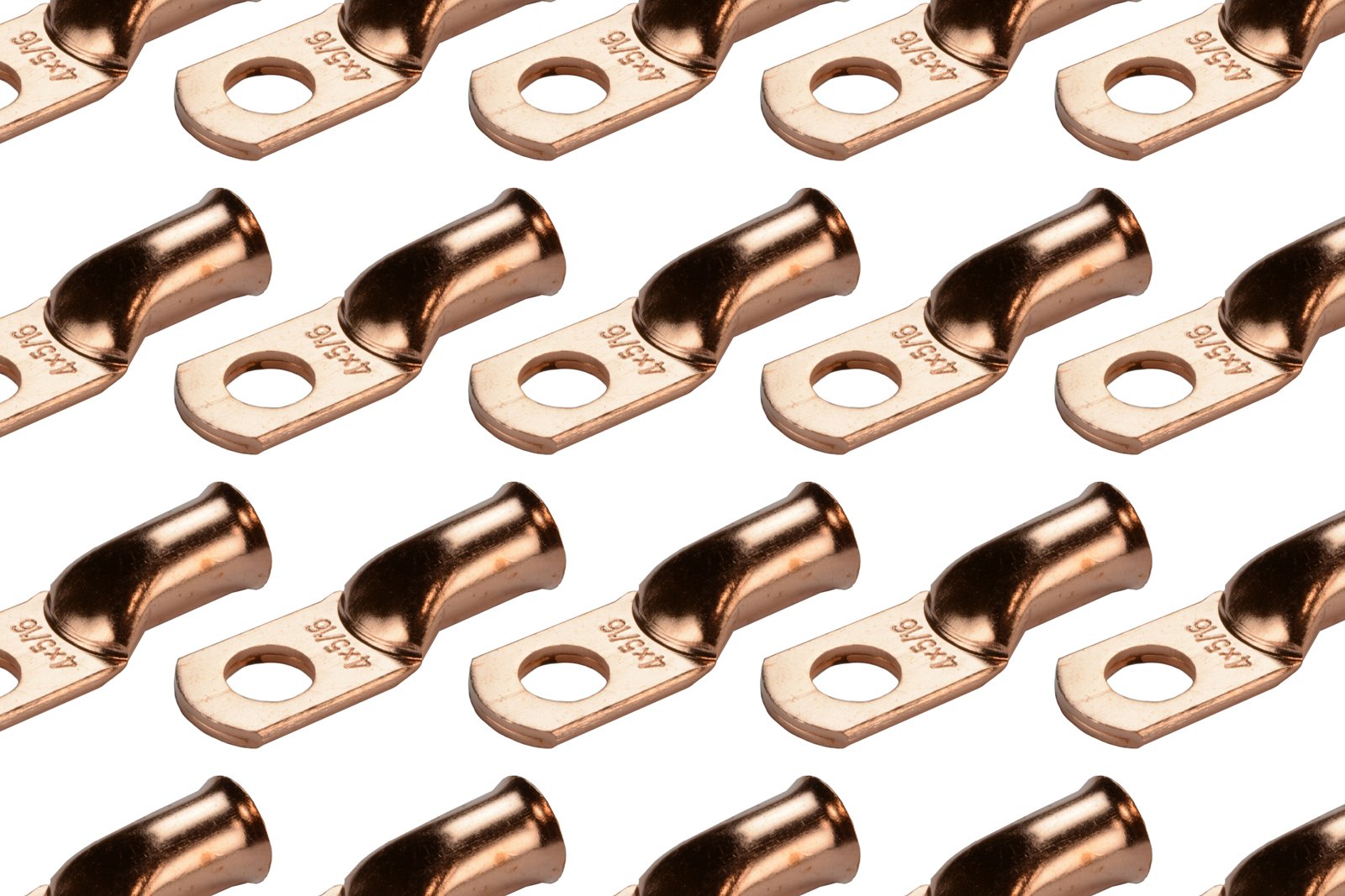 Temco 25 Pack Bare Copper Welding Battery Cable Ends, Lugs Terminal 4 Awg 5/16'' Hole (6 Awg To 1/0 Awg Options Available)